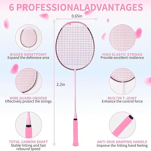 Miniatura 8 de Senston Raqueta de bádminton N90, raqueta de bádminton ligera 6U, raqueta de bádminton profesional 100% de carbono completo con agarre
