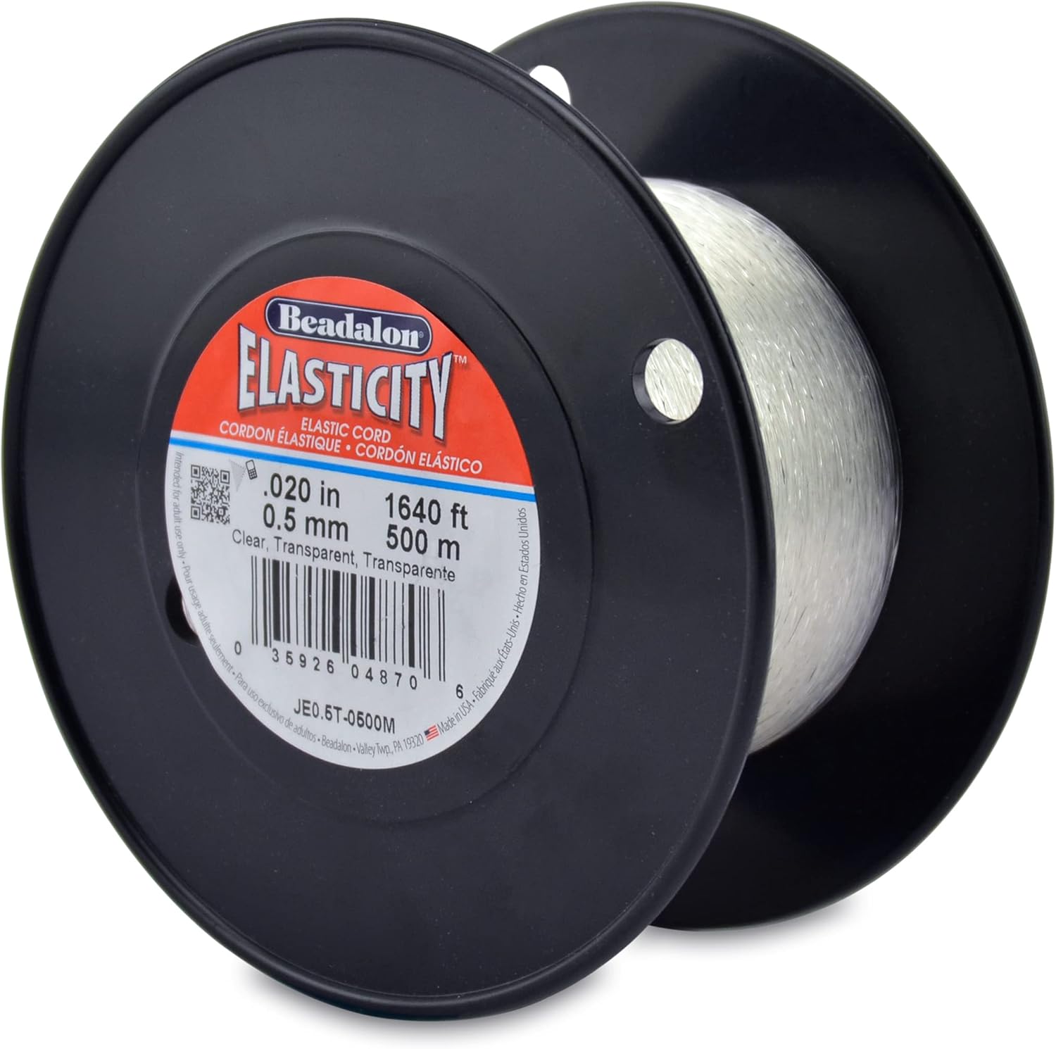 Beadalon Elasticity Stretch Cord Elastic Cord | Clear | Latex-Free Rubber | 0.5 mm 500 m Spool for Bulk Jewelry Making