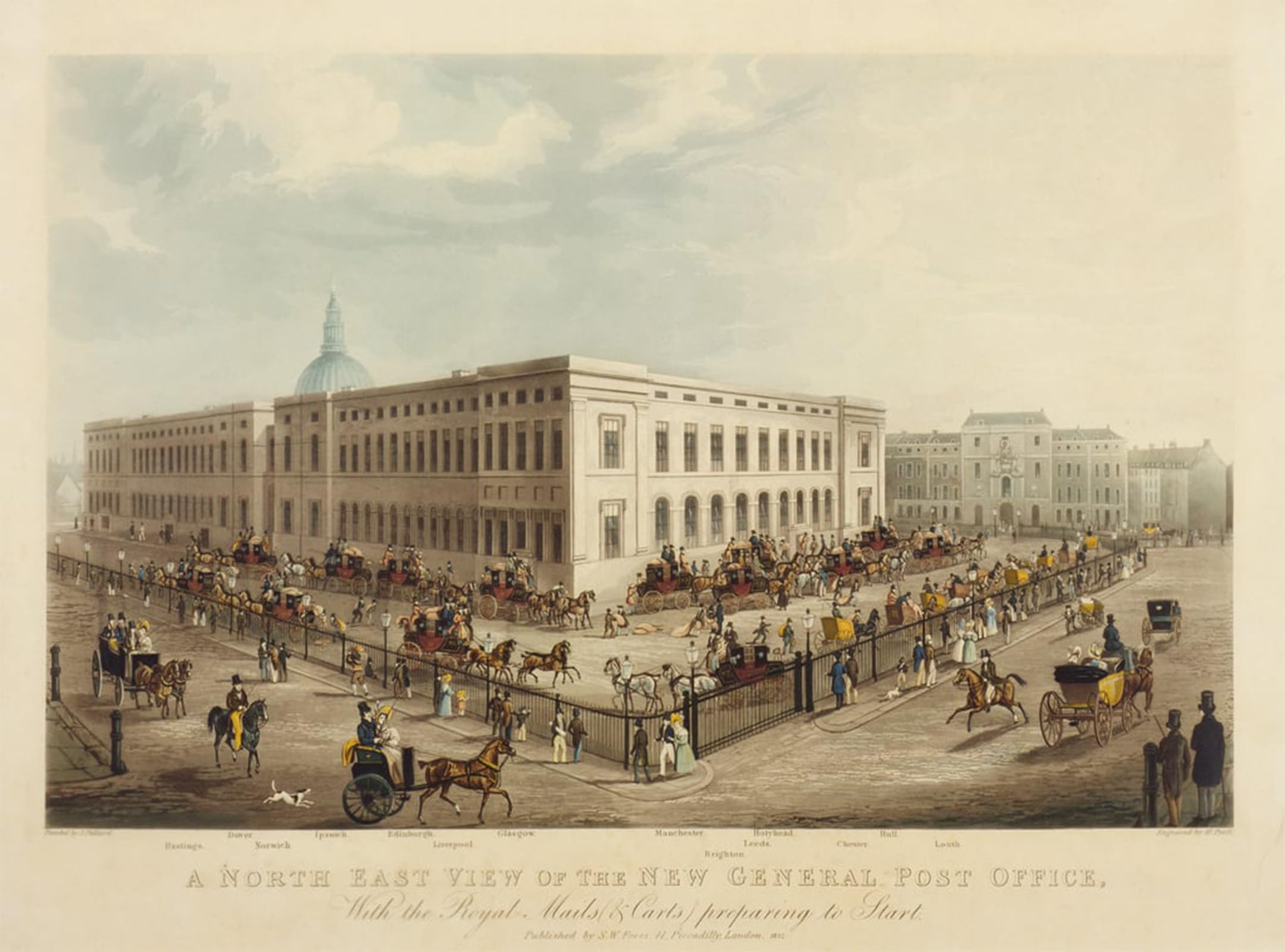 POSTERIIk Vintage Classic Picture Landscape Artwork North East View of the New General Post Office by Pollard Portrait Canvas Painting for Office Home Decor 60x90cm