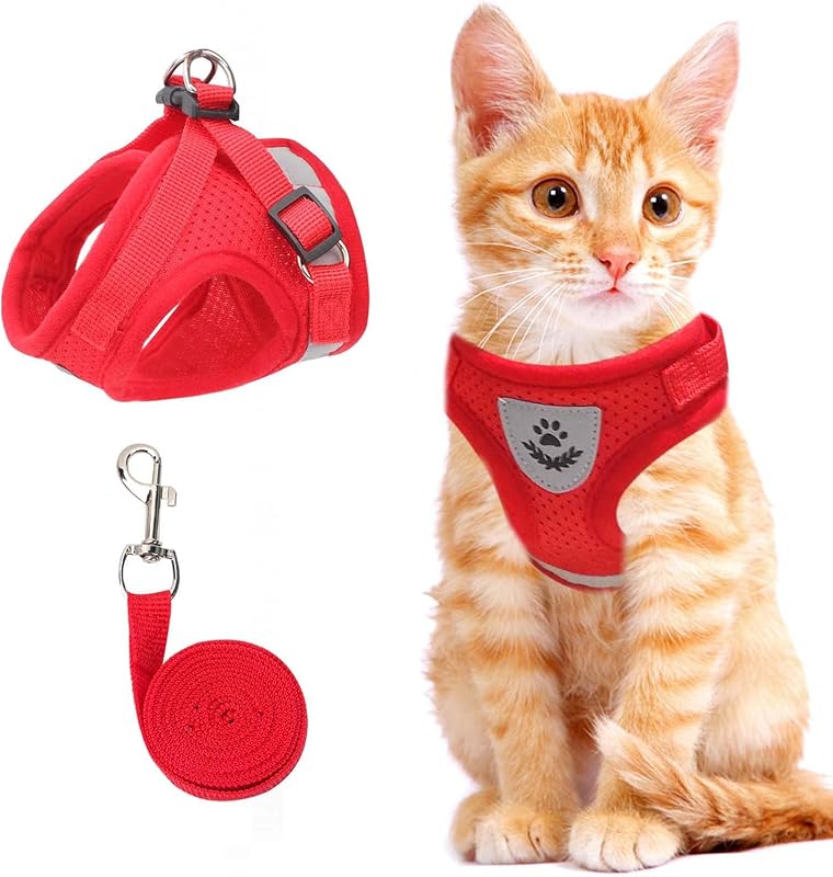 Peitoral para Gatos com Guia, Tela Leve e Faixas Refletivas NCMAMA Vermelho M