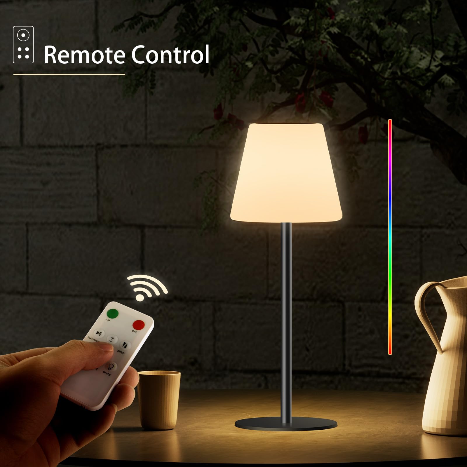 Solar Tischlampe Outdoor lampe akku led Solar tischleuchte kabellos Tischlampe Dimmbar Warmweiß+RGB Solartischlampen mit Lichtsensor Solarlampen für Innen/Außen、Garten、Terrasse.