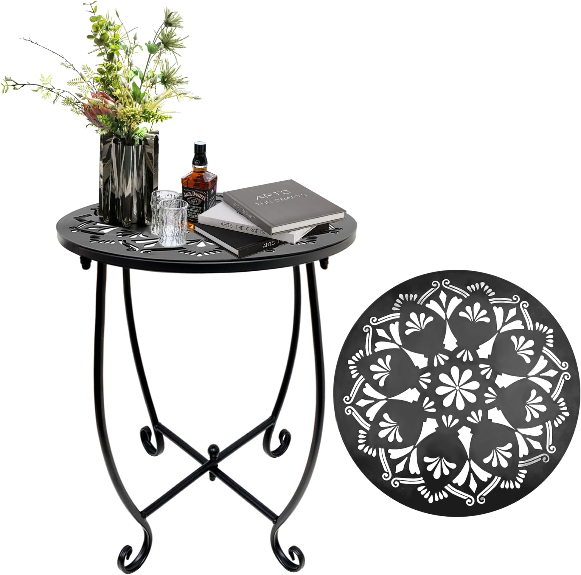Patio Side Table, Weather Resistant Metal Side Table, Small Round Outdoor End Table Accent Side Table for Patio Yard Porch Balcony Garden Bedside Plant Stand Indoor Outdoor (H 17Inch) (1)