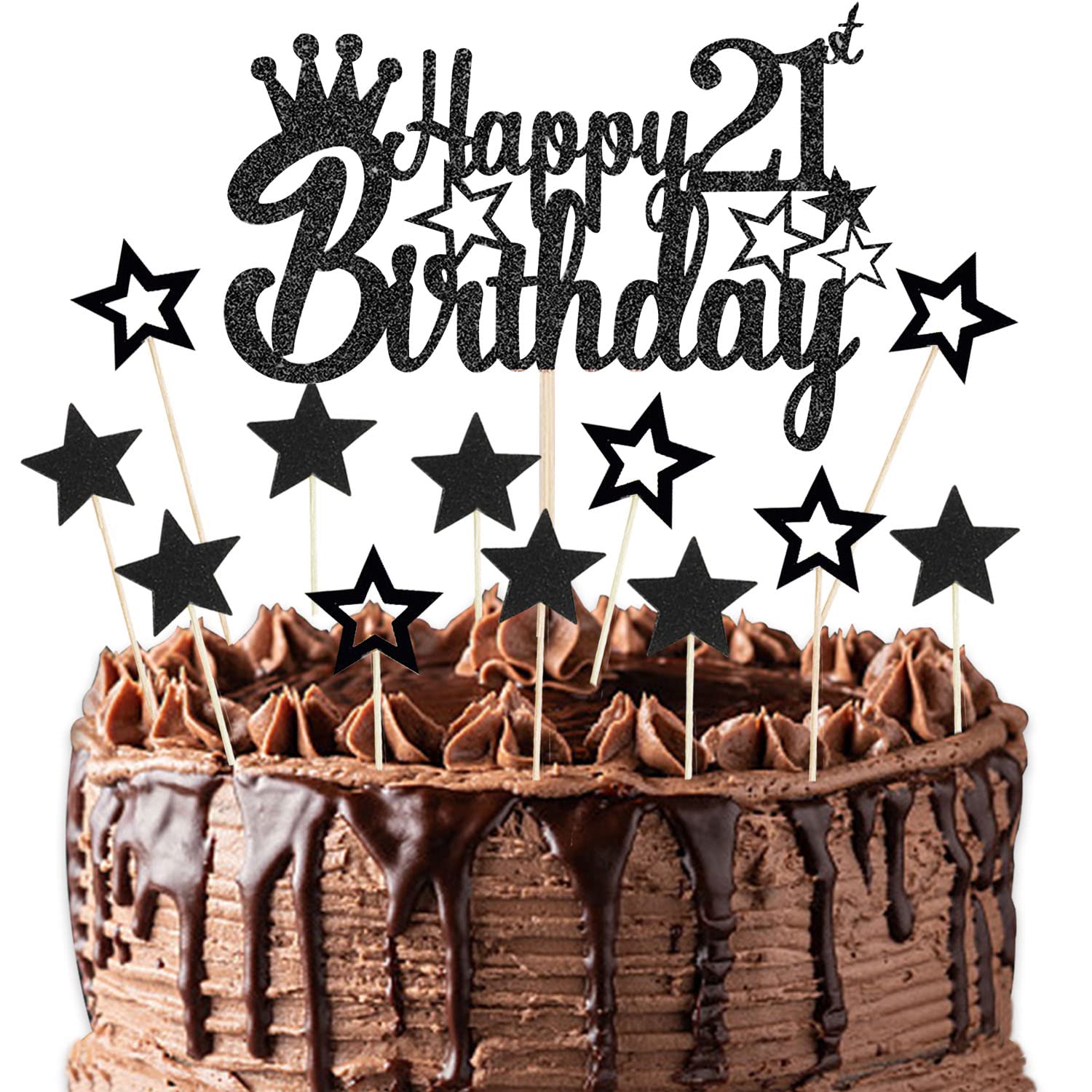 Lot De 21 Décorations Gâteau Happy Birthday Noires - 20 Nœuds Acrylique + Plaque Anniversaire