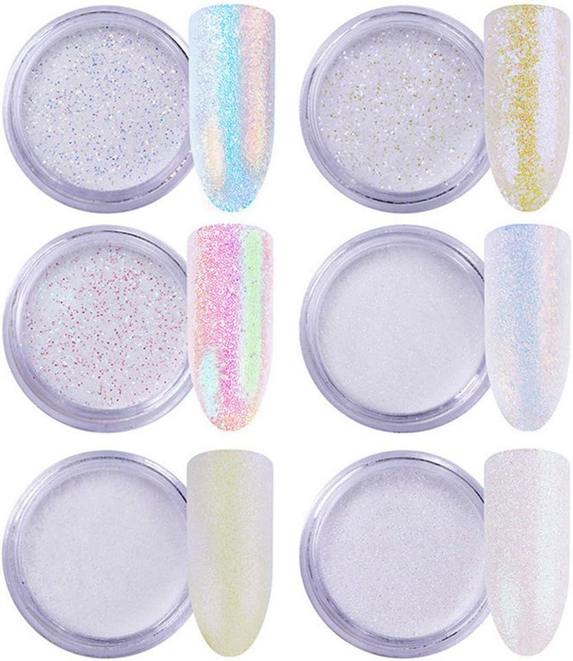 TintTower 6 Boxes Mermaid Nail Glitter Unicorn AB Color Sequins Nail Flakes Manicure Paillette Makeup Powder DIY Nail Decoration