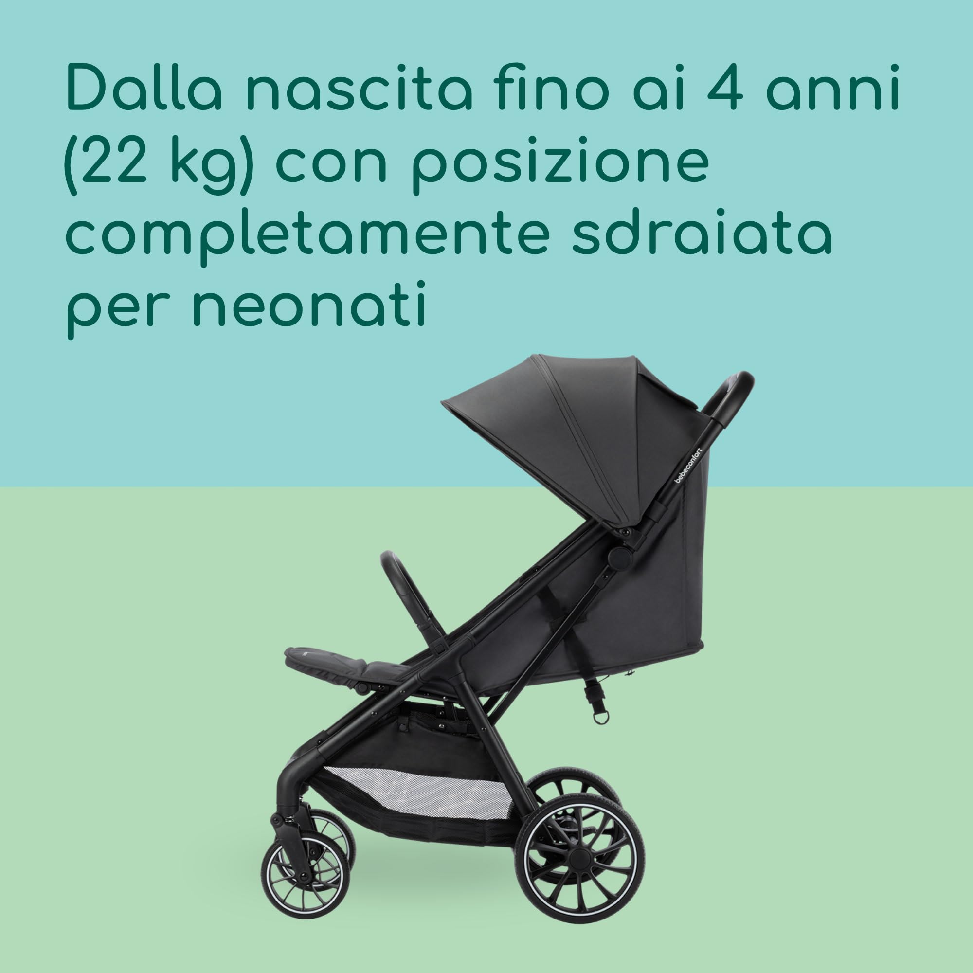 Bebeconfort Artic, Passeggino Reclinabile, 0-22 kg, Mineral Graphite | Passeggino Compatto e Confortevole, 0-4 Anni, Ruote All-Terrain Antiforatura, Chiusura a Una Mano, Ampio Cestello da 5kg