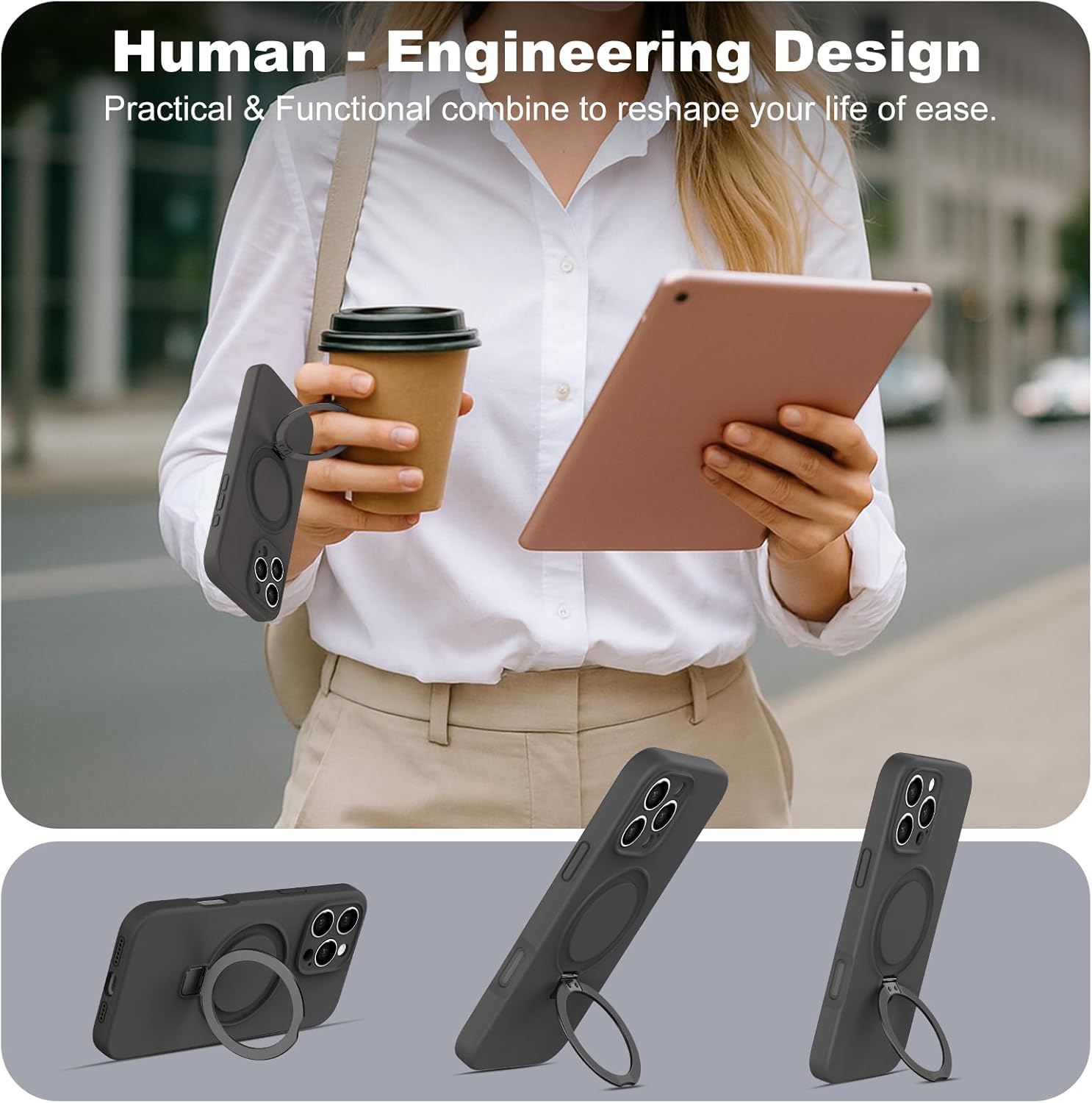 IYH for iPhone 16 Pro Case with Magnetic Invisible Stand 6.3''[Compatible with Magsafe][16FT Military Protection] Liquid Silicone Cases, Black - Image 7