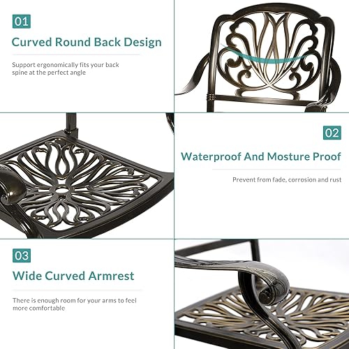 Miniatura 4 de MEETWARM 2 sillas de comedor para patio, sillas de aluminio fundido para todo tipo de clima, sillas de comedor para patio, bistró, juego de 2 para