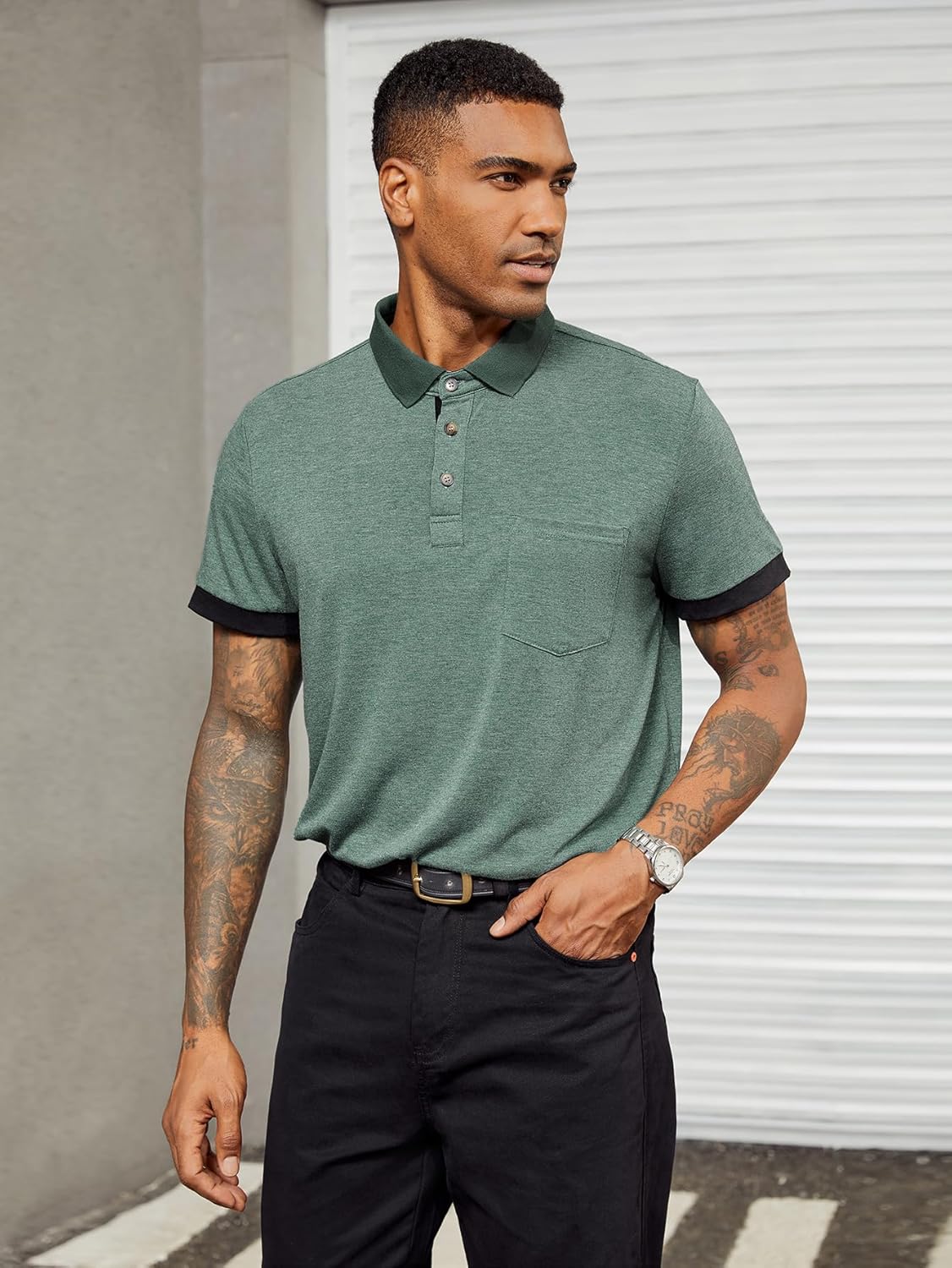 Hardaddy Men's Casual Polo Shirt with Pocket Contrast Color Short Sleeve Business Work Shirts Summer Tees Top Shirt - Image 5
