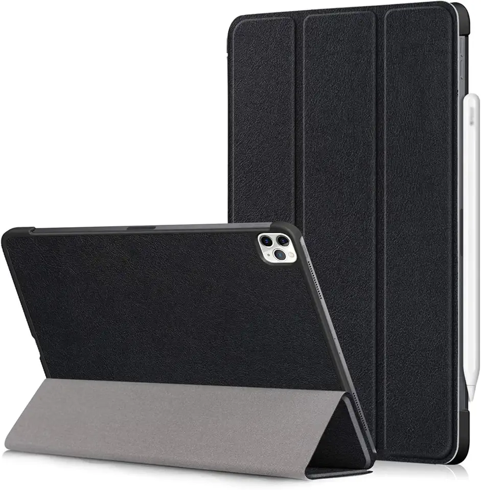 USTIYA Capa para iPad Pro 4ª/3ª/2ª geração 11 polegadas 2022/2021/2020/2018, Couro Protector, Feita de PC + PU, com Função de Acordar/Aativar (Preta)