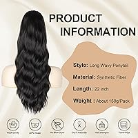 Vista 5 de FREEMEIGE Extensión de Cola de Caballo Negra con Cordón Extensión de Cola de Caballo Larga y Ondulada para Mujeres Extensión de Cabello de Cola