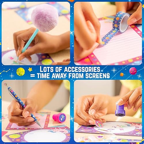 Miniatura 3 de GirlZone Unicorn Cosmic Galaxy - Juego de escritura para niñas, kit de escritura de letras de 45 piezas para niñas creativas, regalo mágico de