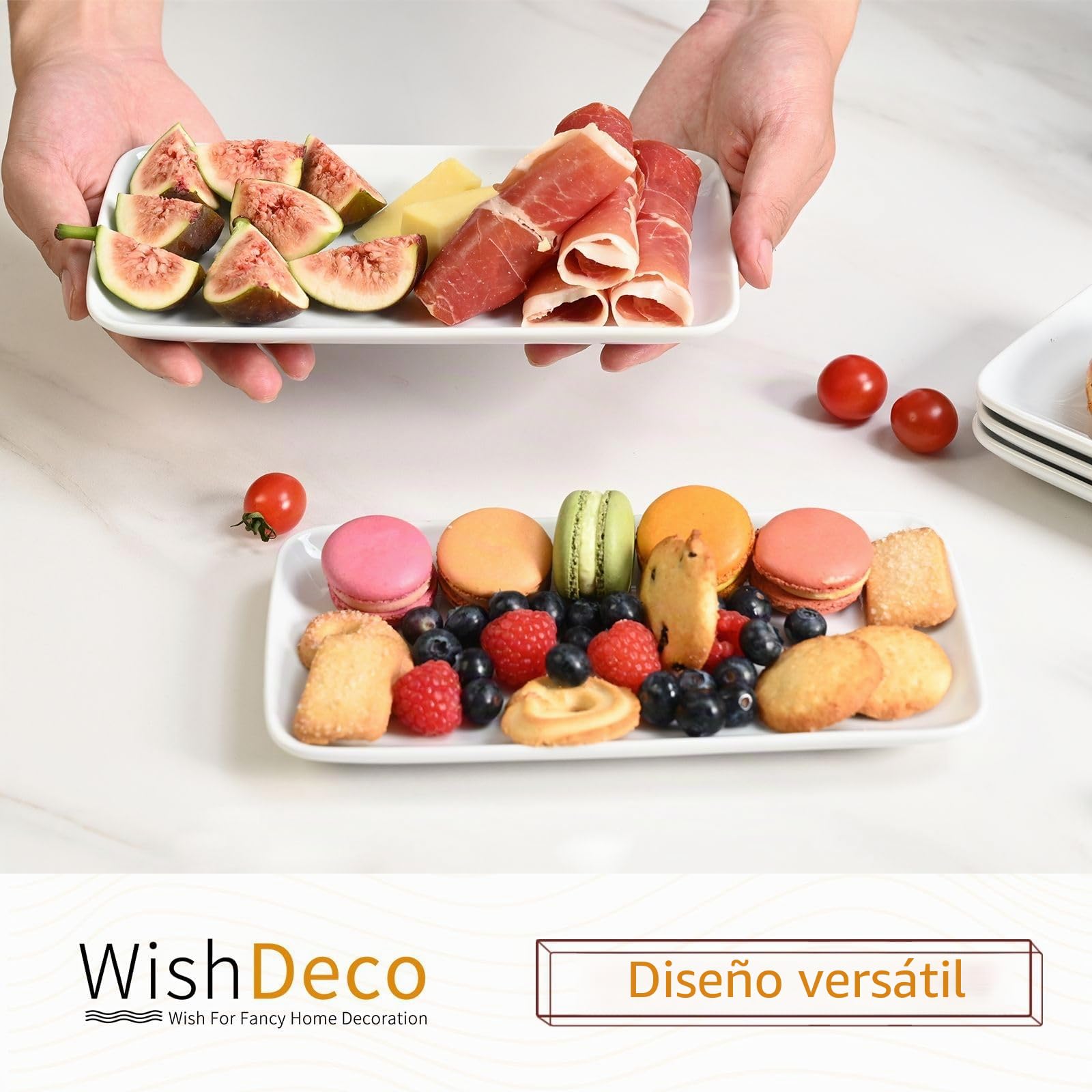 WishDeco Juego de 6 Fuente para Servir Comida, Platos Rectangulares, Blanco Platos de Porcelana 23x12 cm, Plato Servir Cerámica para Postre, Sushi, Aperitivo, Ensalada