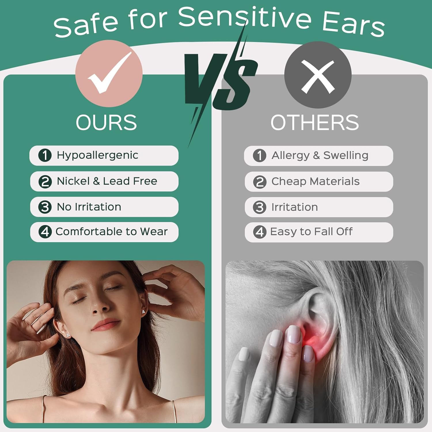 ChicSilver Hypoallergenic 925 Sterling Silver Stud Earrings Simple Tiny Initial Letter A-Z Studs for Women Sensitive Ears - Image 7