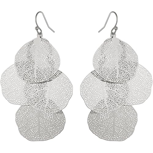 Bohemian Boho Filigree Leaf Chandelier Dangle Earrings for Women – Handcrafted Delicate – 14K Gold Plated – Lightweight