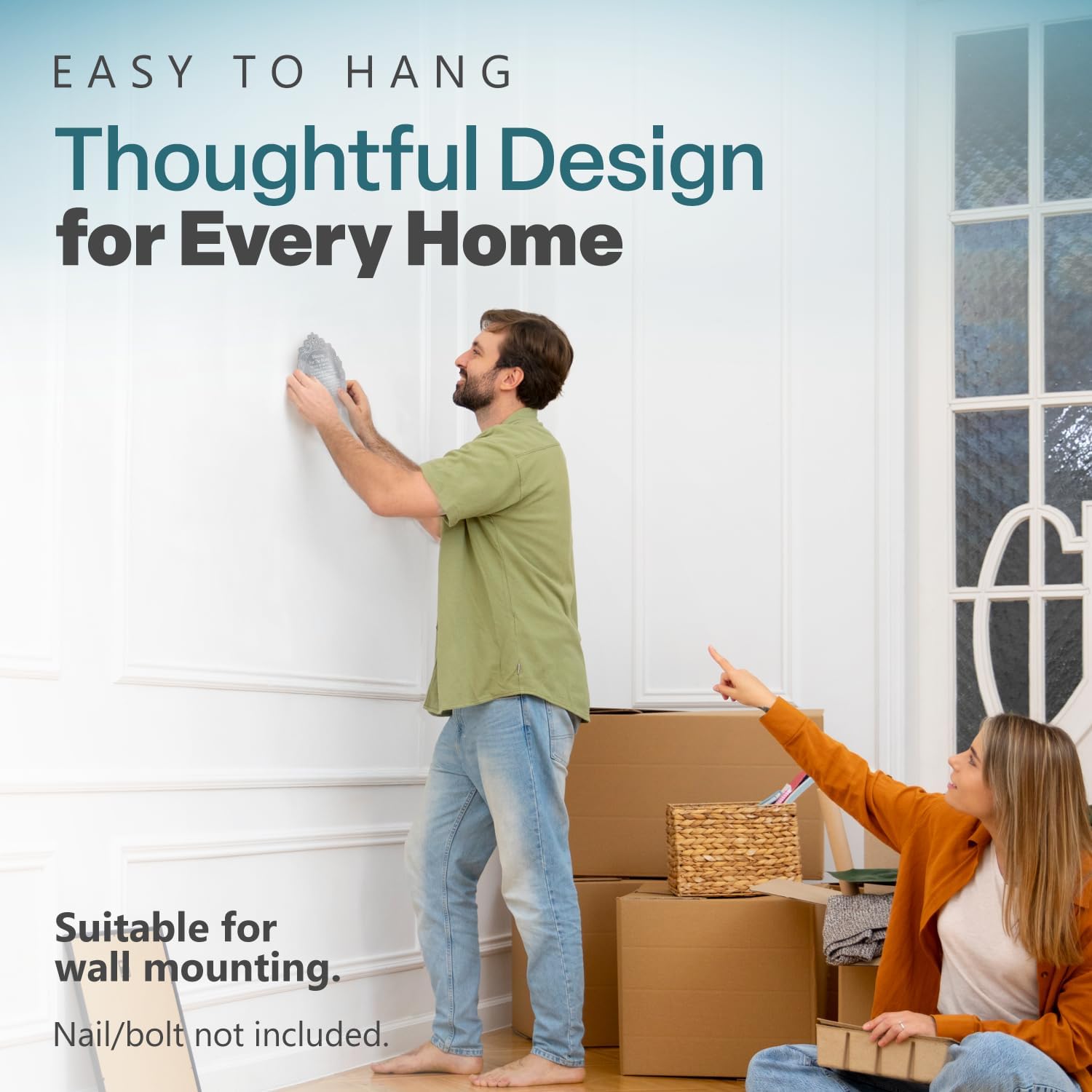 TYLDUM Jewish Silver Home Blessing Gifts Hebrew and English Engraving and Handmade Modern Mezuzah for Door Without Kosher Map of Israel Style Blue Sea