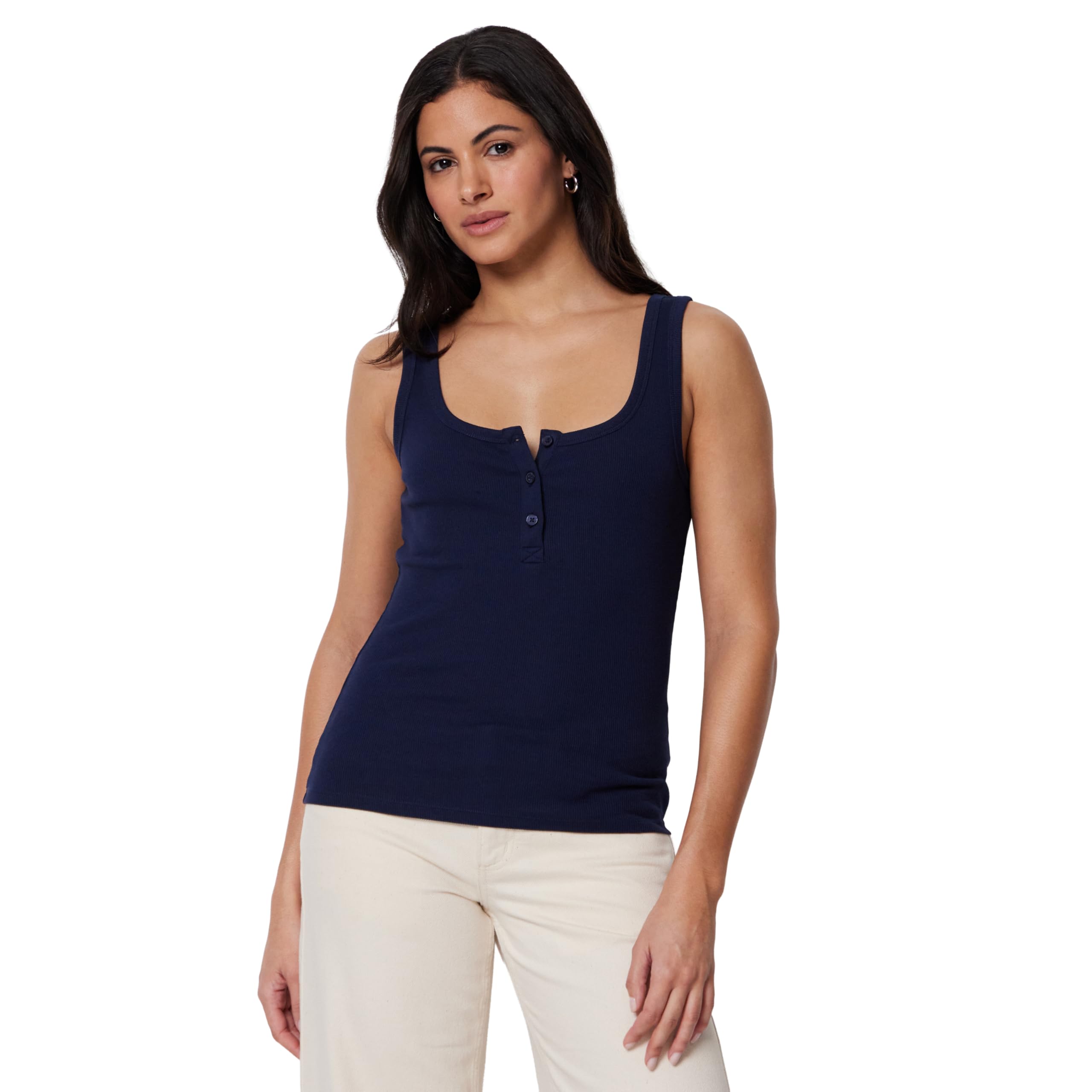 Amazon Essentials Women's Slim-Fit Ribbed Henley Tank, Navy, XXL