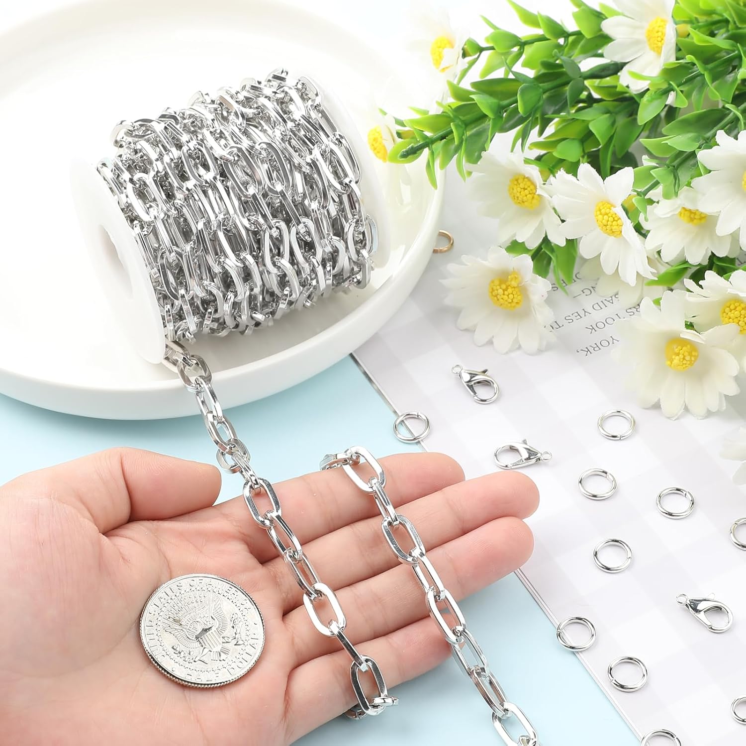 Kyutong 5 Meters Silver Chains for Jewelry Making Oval Paperclip Link Chain Spool Aluminum Jewelry Chain for Mens Craft DIY Supply Jewelry Findings - Image 6