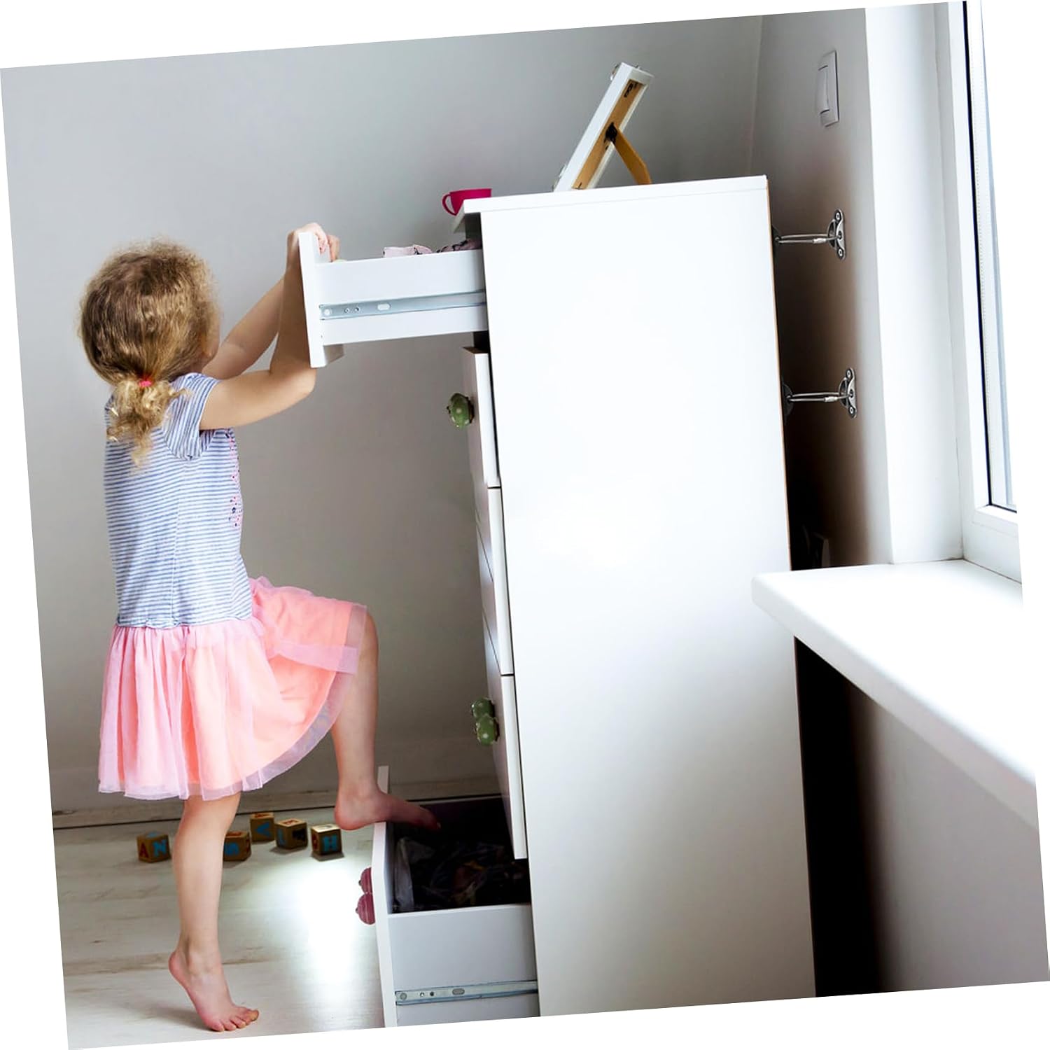 Child Safety Furniture Anchors 2 Straps Secure Dressers Bookcases to Wall Easy to Install