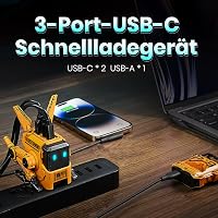 GravaStar Alpha 65W Robot GaN USB-C Töltő - 3 Portos Gyorstöltő iPhone, MacBook, Steam Deck Készülékekhez - Sárga Mecha Dizájn 3