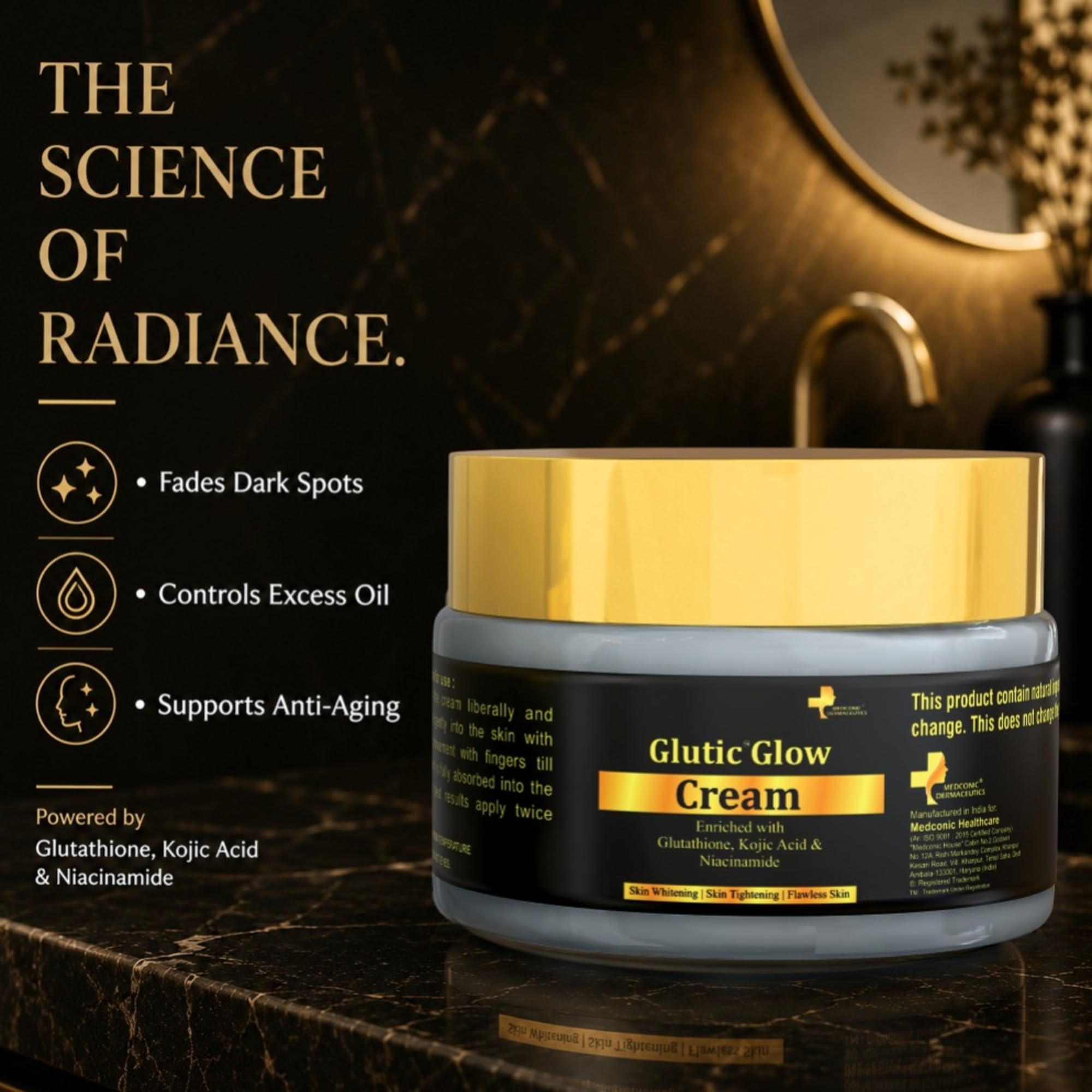 Glutic Glow Glutathione Face Cream Pack of 1 (50g Each) | Skin Brightening Formula with Glutathione Kojic Acid Niacinamide