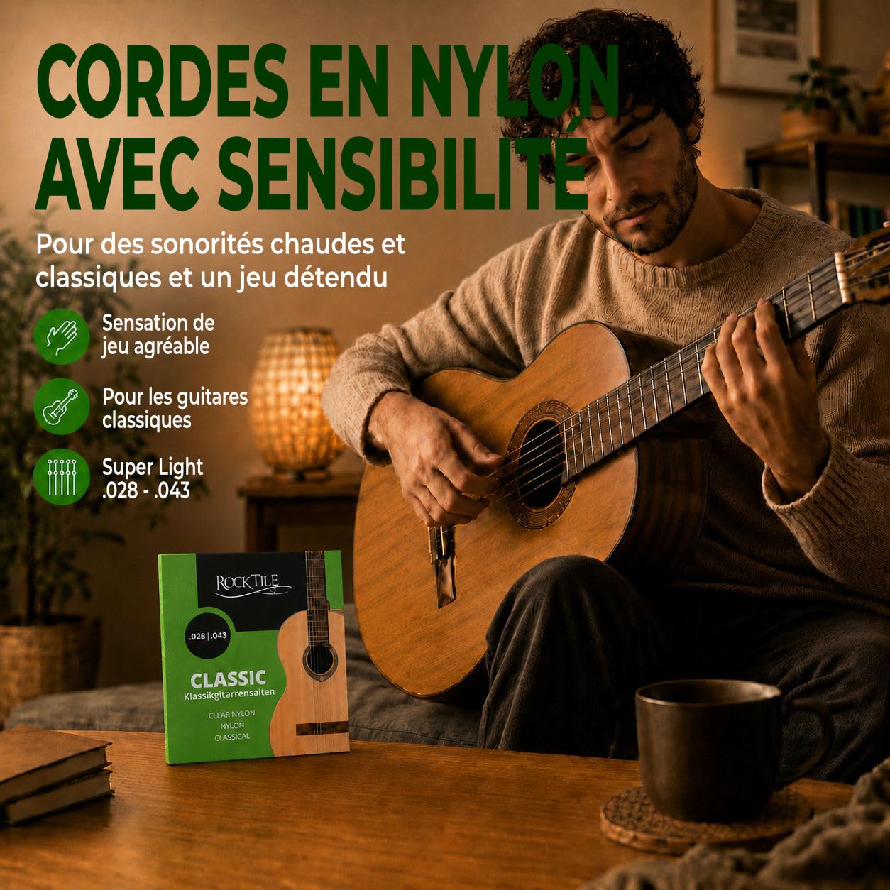 Rocktile Super Light Cordes Nylon Pour Guitare Classique Pack De 10