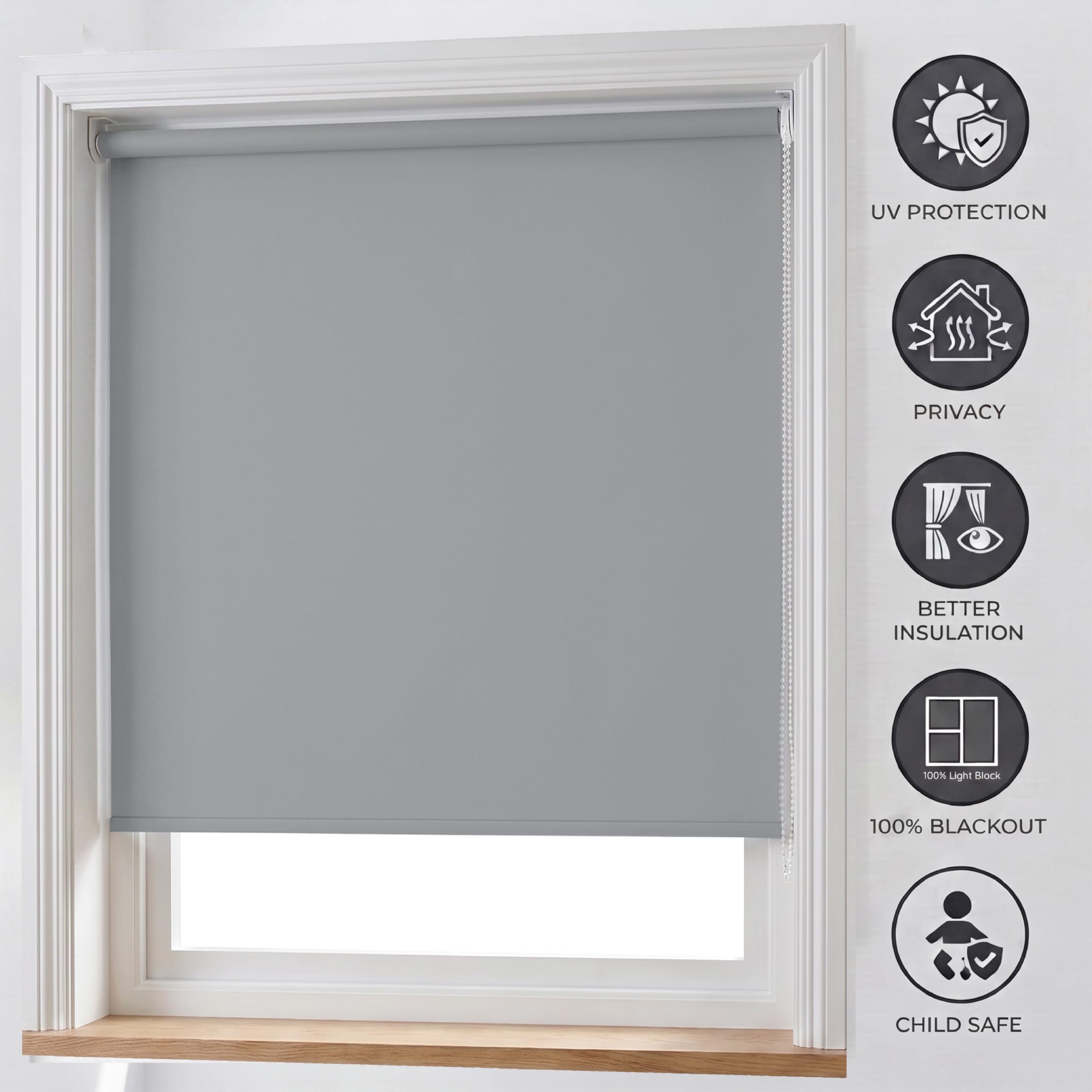 Home In Style 4U Store enrouleur thermique 100 % occultant - Couleur unie - Résistant aux UV - Découpable - Gris clair - 90 cm x 165 cm