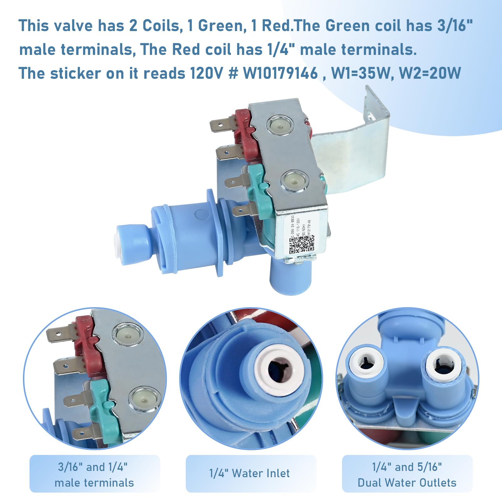 New W10179146, AP6016381, PS11749668 Water Inlet Valve Whirlpool