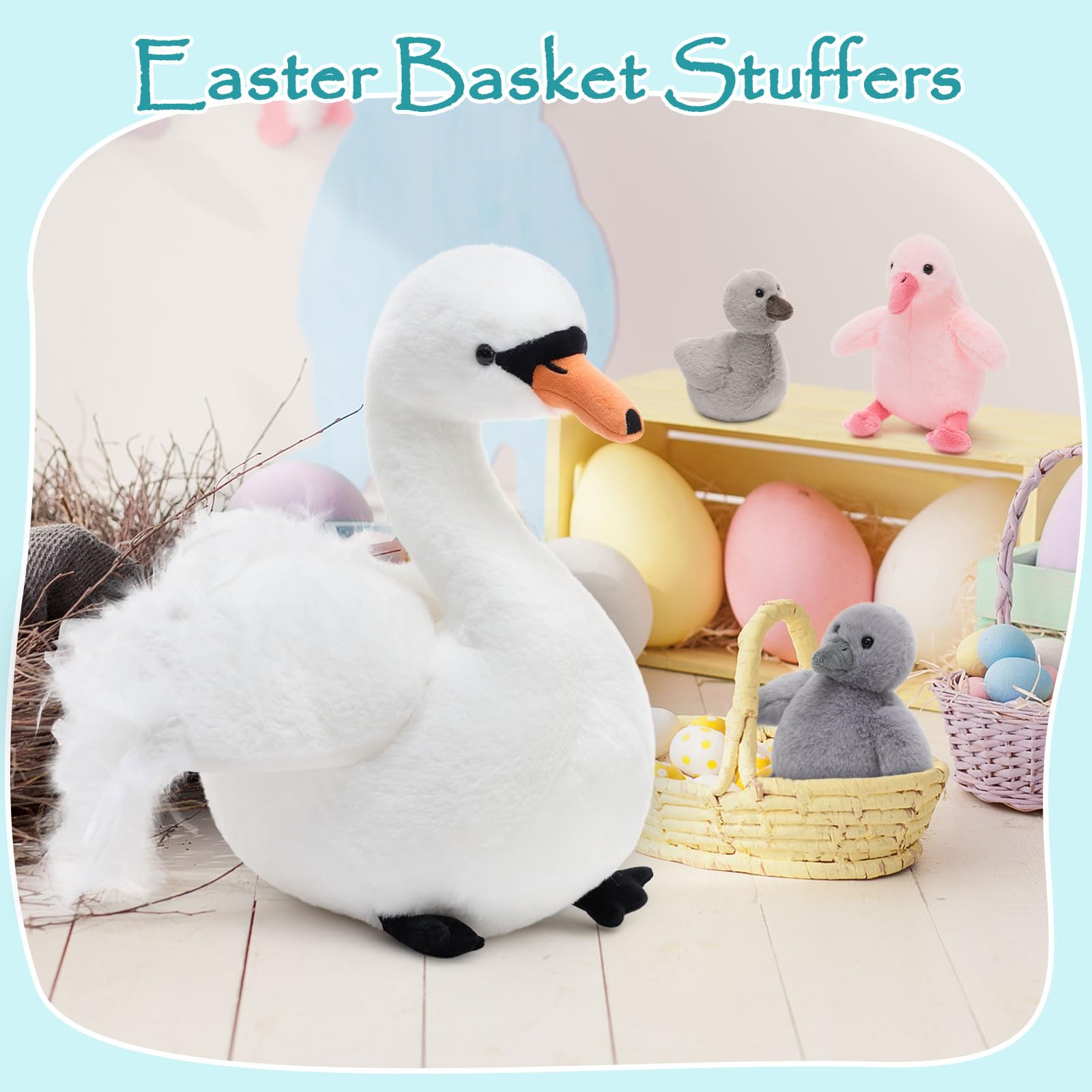 MorisMos groß weiß Schwan Kuscheltier XXL mit Baby im Bauch, 40cm weich riesen Schwan Stofftier Plüschtier swan, Geburtstag Weihnachten Geschenk für Kinder Baby