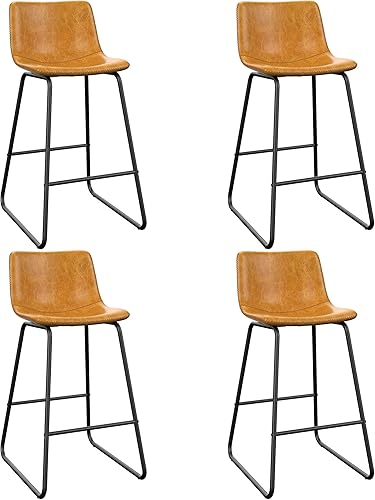 Miniatura 46 de Juego de 3 taburetes de bar de 26 pulgadas, modernos taburetes de bar de altura de barra, taburetes de bar de cuero sintético con respaldo y patas