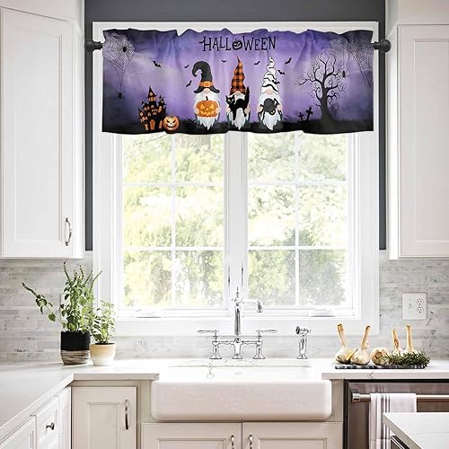 Miniatura 2 de Cortina de cenefas de Halloween para cocina, cafetería, gnomos aterradores, fantasmas, calabazas, arañas, cenefa de ventana, 1 panel de cortinas