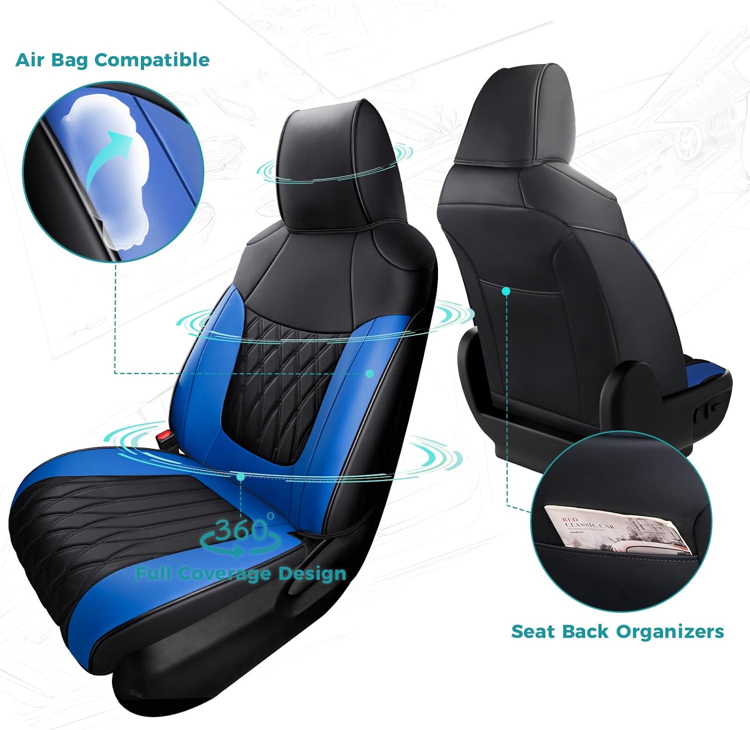 RAV4 Seat Covers - Custom Fit Seat Covers for Toyota RAV4 2019-2025 LE XLE Limited XLE Premium Gas - Leather RAV 4 Seat Cover Full Set Waterproof Breathable Comfortable Easy - Black and Blue