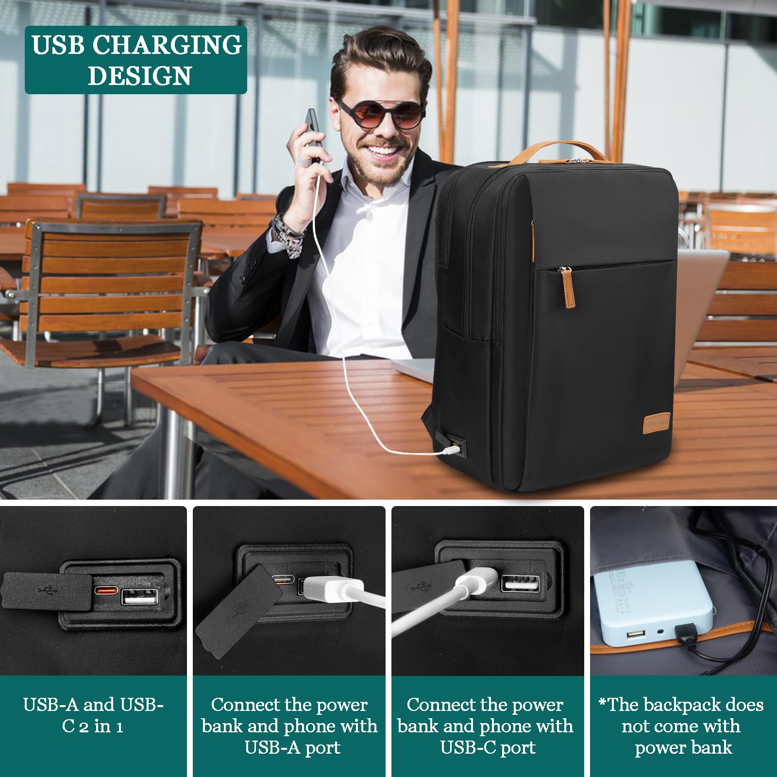 Hp hope Zaino da lavoro per uomo, zaino impermeabile da donna per zaino da scuola per laptop da 15,6 inch con porta di ricarica USB, zainetto antifurto da 22 litri per viaggi di lavoro, escursioni