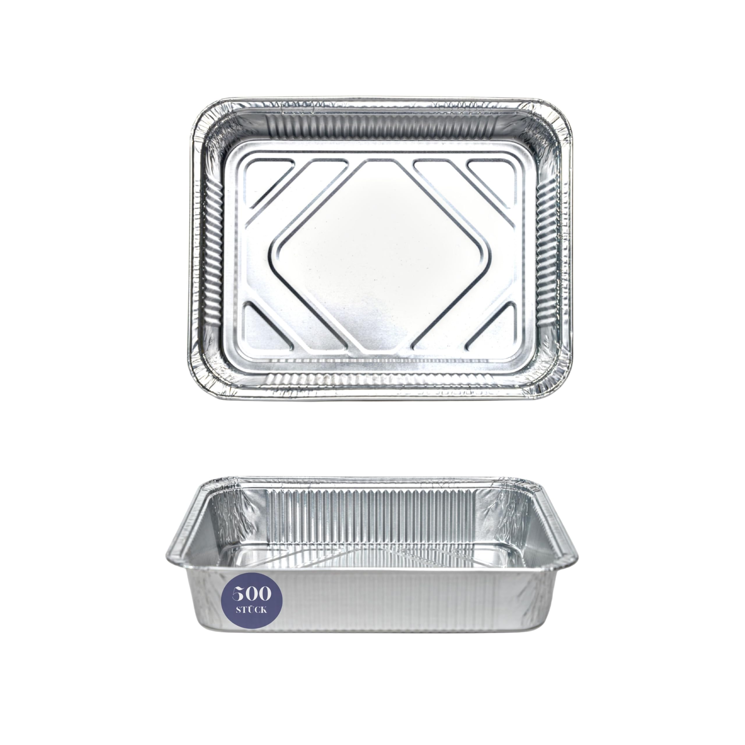 Inoverse 500 sztuk aluminiowych misek z pokrywką 900 ml – 20,1 x 13,6 x 5 cm, aluminiowe tacki do grilla, gotowania i pieczenia – jednorazowe tacki na tłuszcz, do piekarnika i zamrażarki