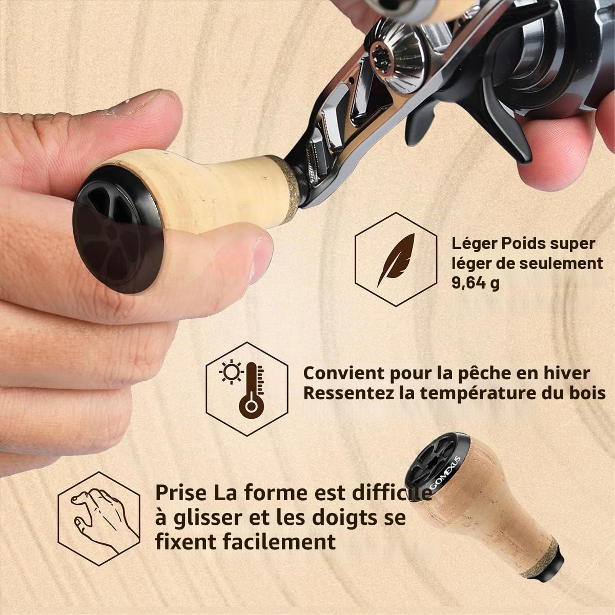 Gomexus Poignée de Moulinet de pêche Compatible avec Shimano SLX Tranx Daiwa Tatula Zillion Abu Garcia Revo 13 Moulinet de pêche avec poignée en liège| Pêche au Bar