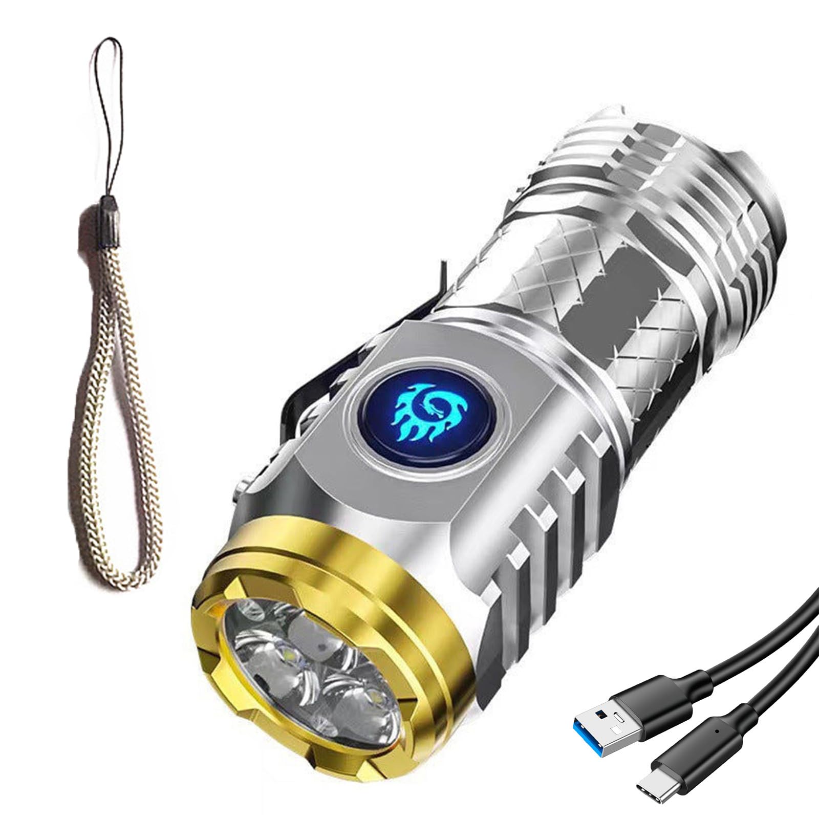 JIZZU Lot De 2 Petites Lampes COB – Mini Poche LED Rechargeable, Porte-clés 6 En 1 Multifonctionnel, 1000 Lumens, 6 Modes D'éclairage
