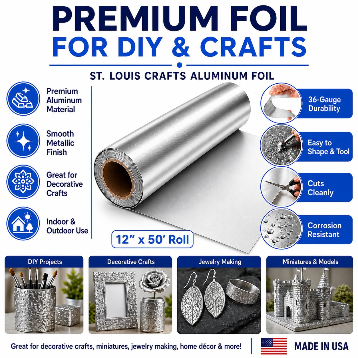 Amazon.com: St Louis Crafts 36 Gauge Aluminum Metal Foil Roll, 12