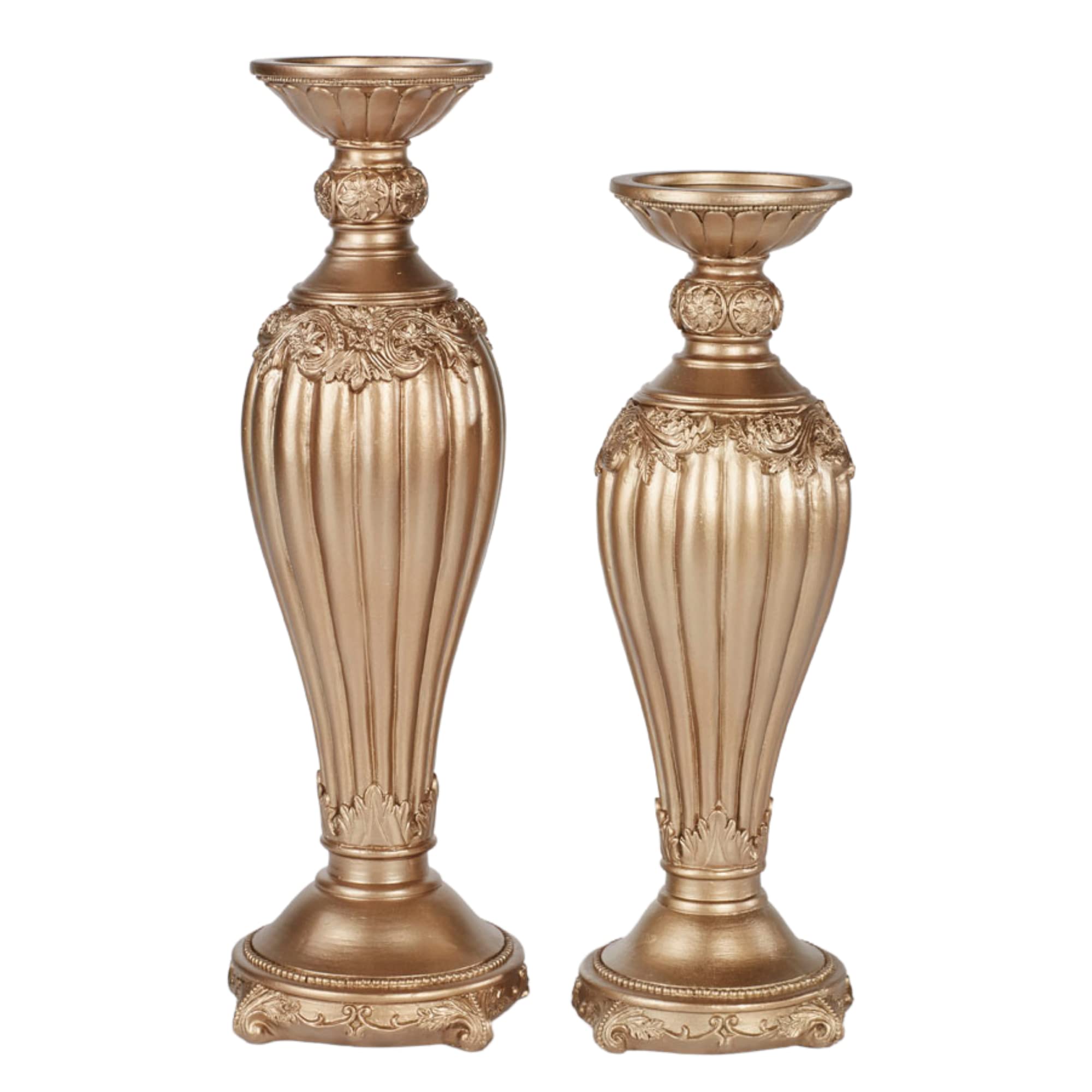 Flowering Medallion Candleholders Aged Gold Set of Two Set of 2