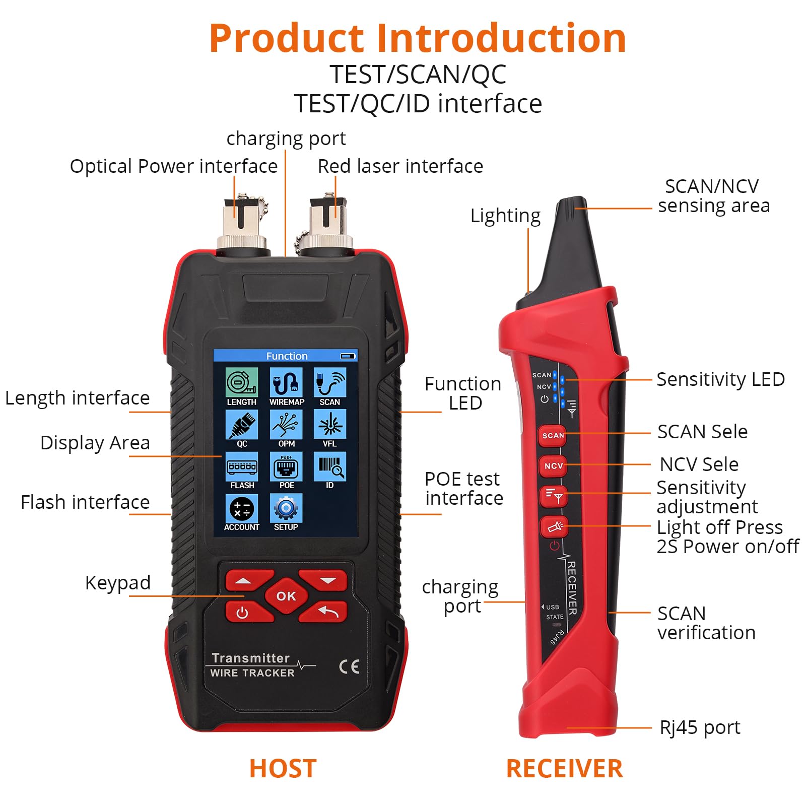 Proster Testeur de Câble Réseau Multifonction Professionnel RJ45 RJ11 PoE - Traceur Numérique, VFL 10 km, Mesureur de Puissance Optique, Port Flash, Test Longueur 600 m Pour Technicien Réseau