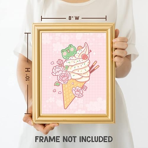 Miniatura 3 de Frog Ice Cream Wall Art Print - Cute Kawaii Room Decor Anime Stuff - Pink Japanese Aesthetic - Gamer Girl Bedroom Posters - 8x10 - Unframed