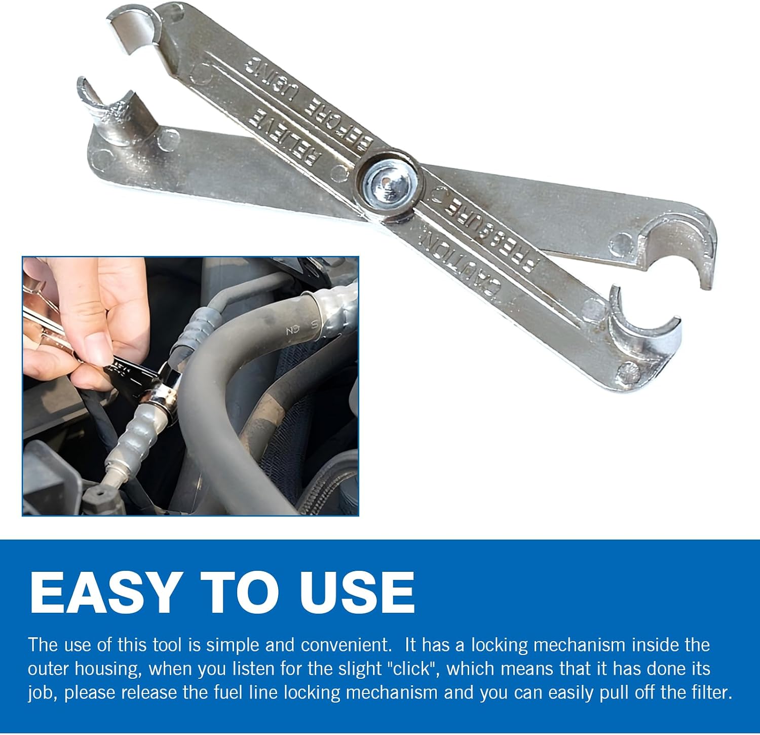 Fuel Line Disconnect Tool, 3/8 Inch and 5/16 Inch Fuel Filter Removal Tool, Multi-Purpose Scissor Gas Line Wrench, Fittings Use on Oil, Heater, and A/C Pipeline Service, Universal for Most Car