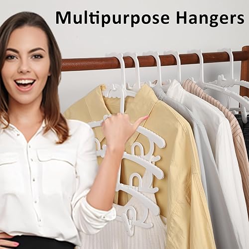 Miniatura 7 de Paquete de 50 perchas de plástico con 16 clips, colgador de ropa ajustable de 11 a 15 pulgadas, duradero y antideslizante, ahorra espacio para