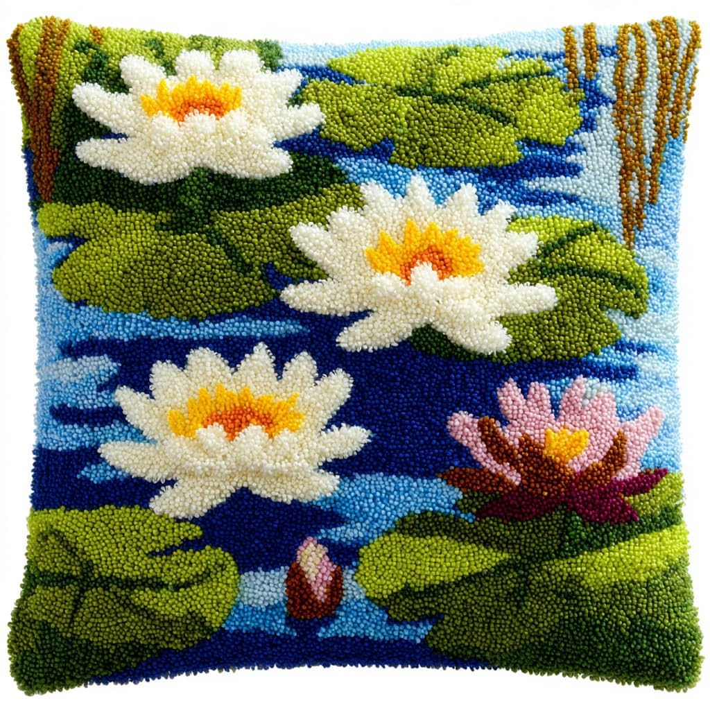WallustrioaW Latch Hook Kits DIY Throw Pillow Cover,Lotus Flowers
