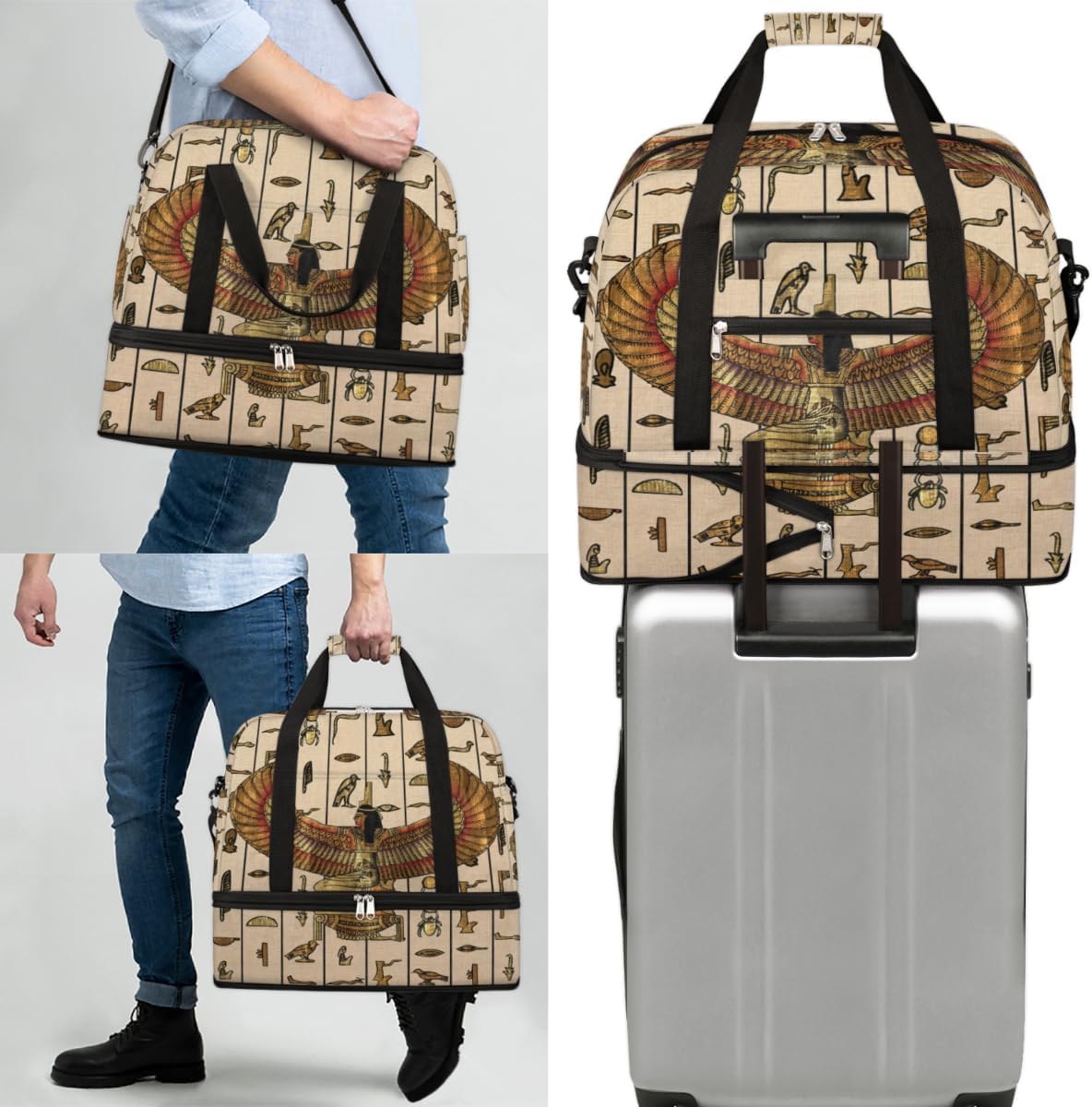 QsirBC Art Africa Theme Gym Bag for Women Duffle Tote with Shoes Compartment Men Weekender Duffel for Dance Travel Sports Swimming Overnight