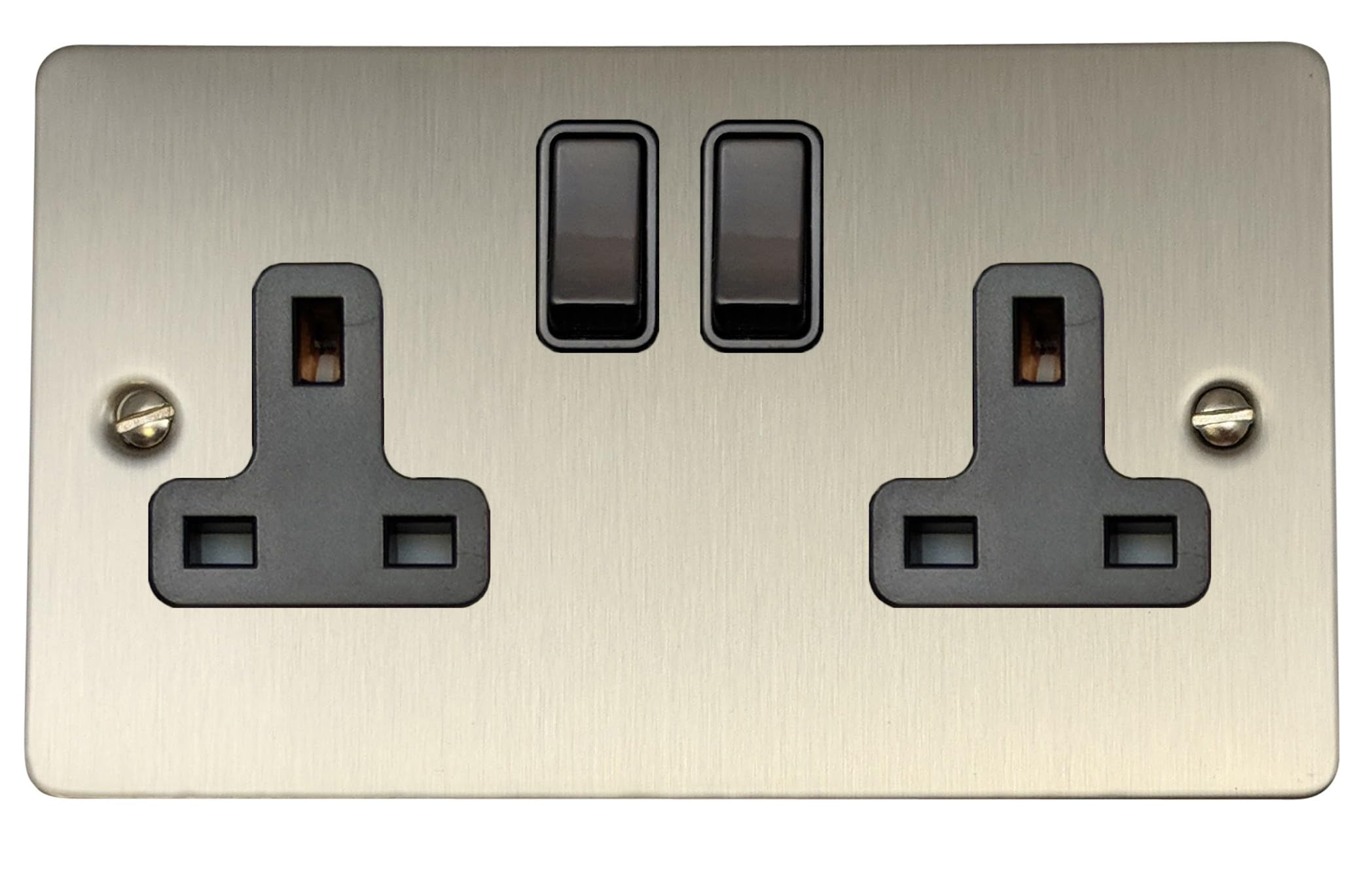 G&H Brassware Black Fss10b 13A Double Pole Flat Brushed Steel Double Socket - Switch And Insert
