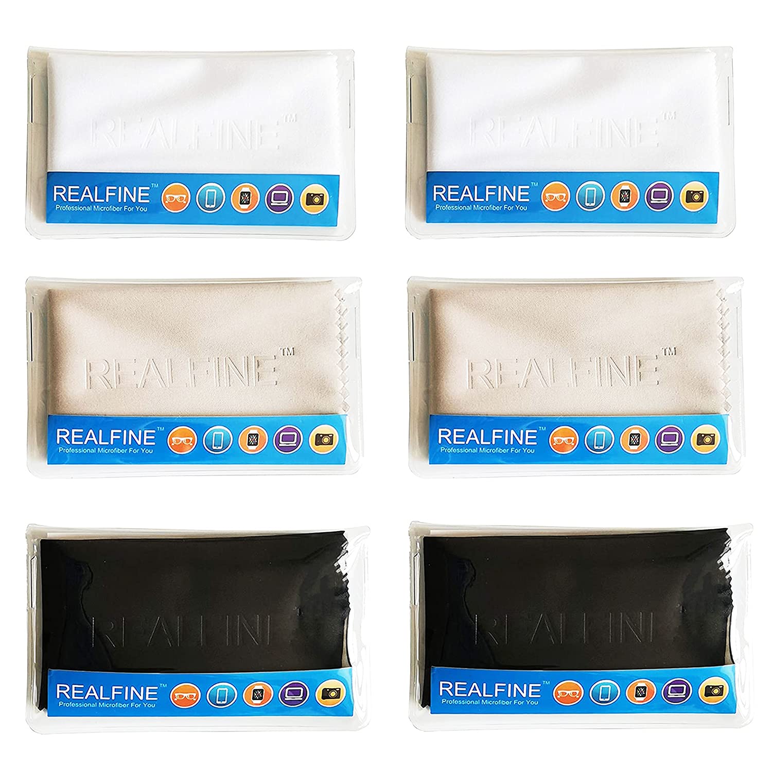 Paños de limpieza de microfibra, paquete de 6 con bolsas reutilizables, paño antiarañazos para lentes, pantallas y cámaras, limpieza segura premium con almacenamiento individual