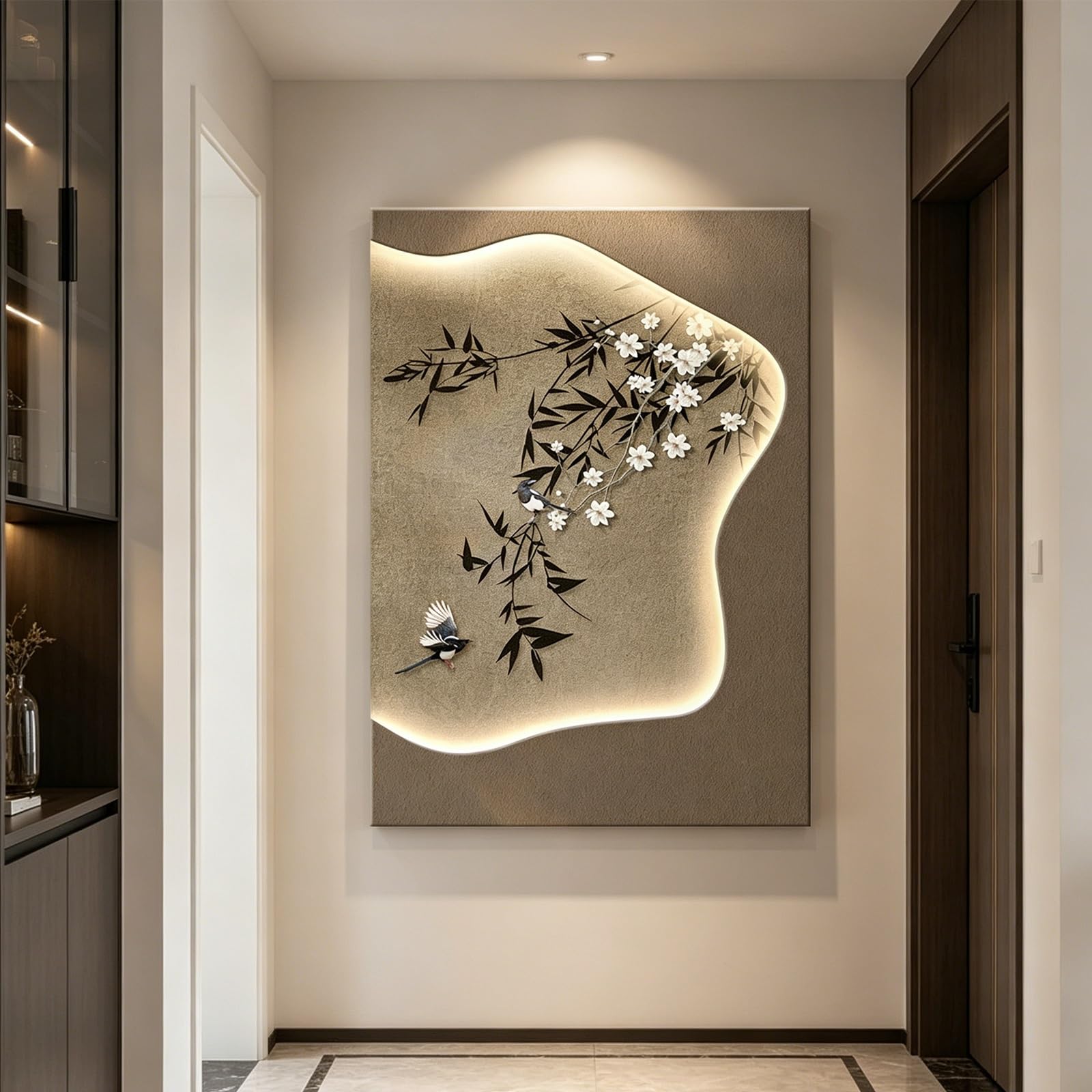 SYXHJTFZ Modern 3D LED Sandstone bamboo Wall Art Decor, Zen Artwork Borderless with LED Lighted for Living Room Hallway Dining Room Bedroom Office Aesthetic(E,100 * 150cm/39.4 * 59.1in)