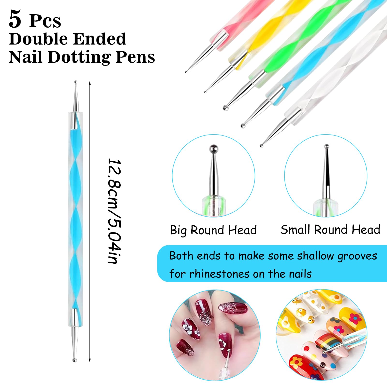 AXERHK Silicone Nail Tool, 13Pcs Nail Art Tools, 5Pcs Silicone Carving Pens, 5Pcs Dotting Pens, 3Pcs Detail Brushes - Image 4