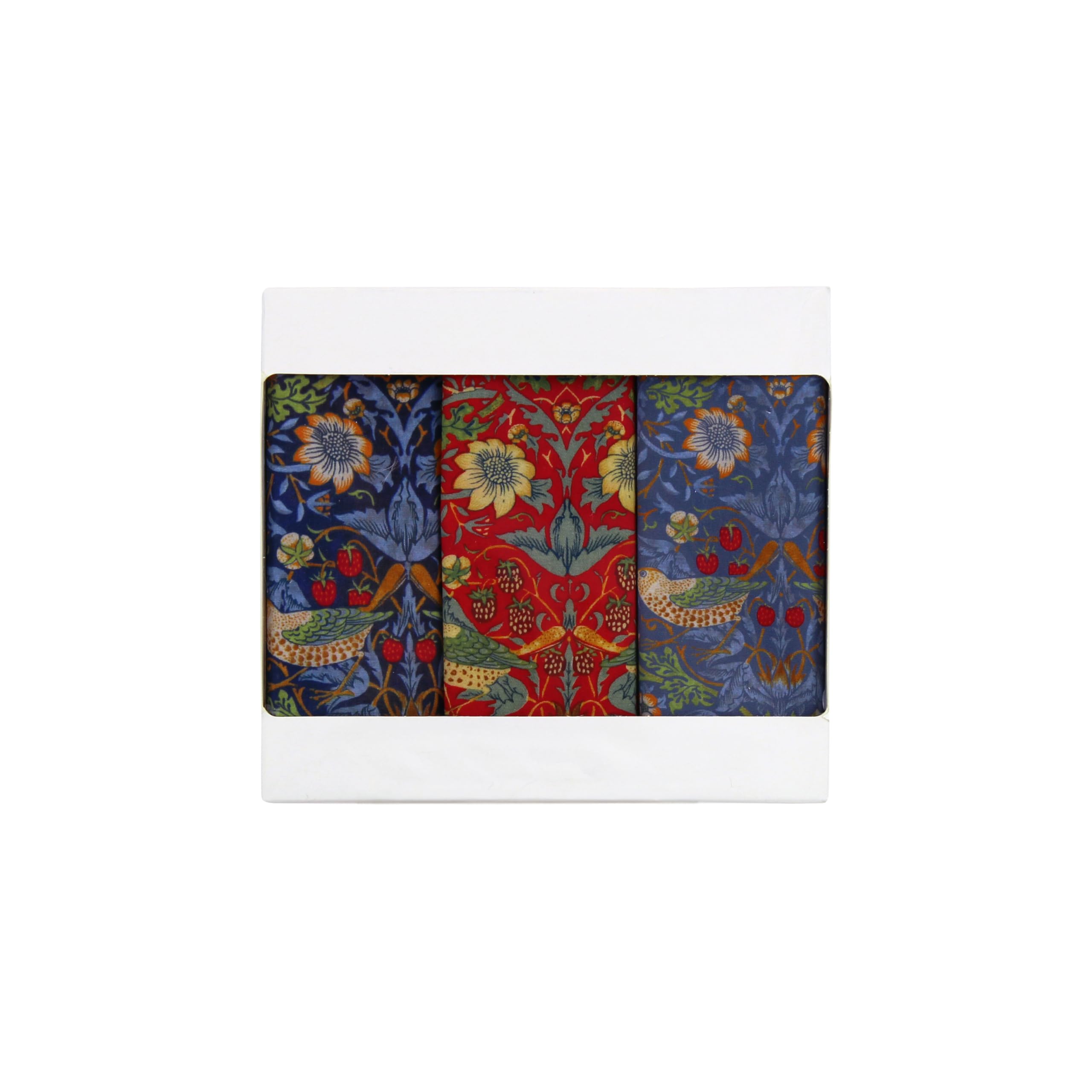 Purely Home Le Chateau Strawberry Thief Cotton Handkerchiefs - William Morris Textiles - Floral, Berries & Birds Linen Accessories Gift Set For Her/Him