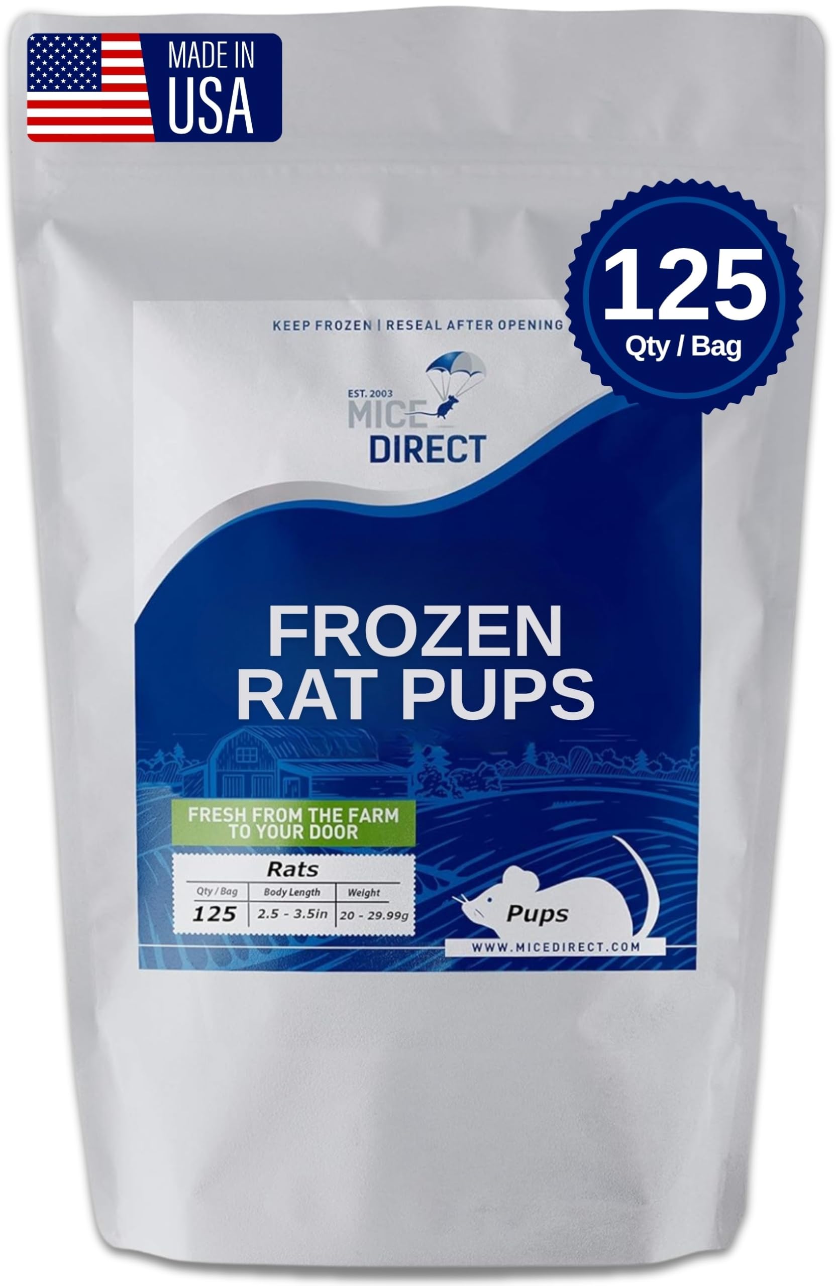 MiceDirect Frozen Rat Pups Snake Food - Frozen Rats for Snakes like Juvenile Ball Pythons, Adult Corn & Ball Pythons, Sub-Adult Red Tail Boas, Monitor