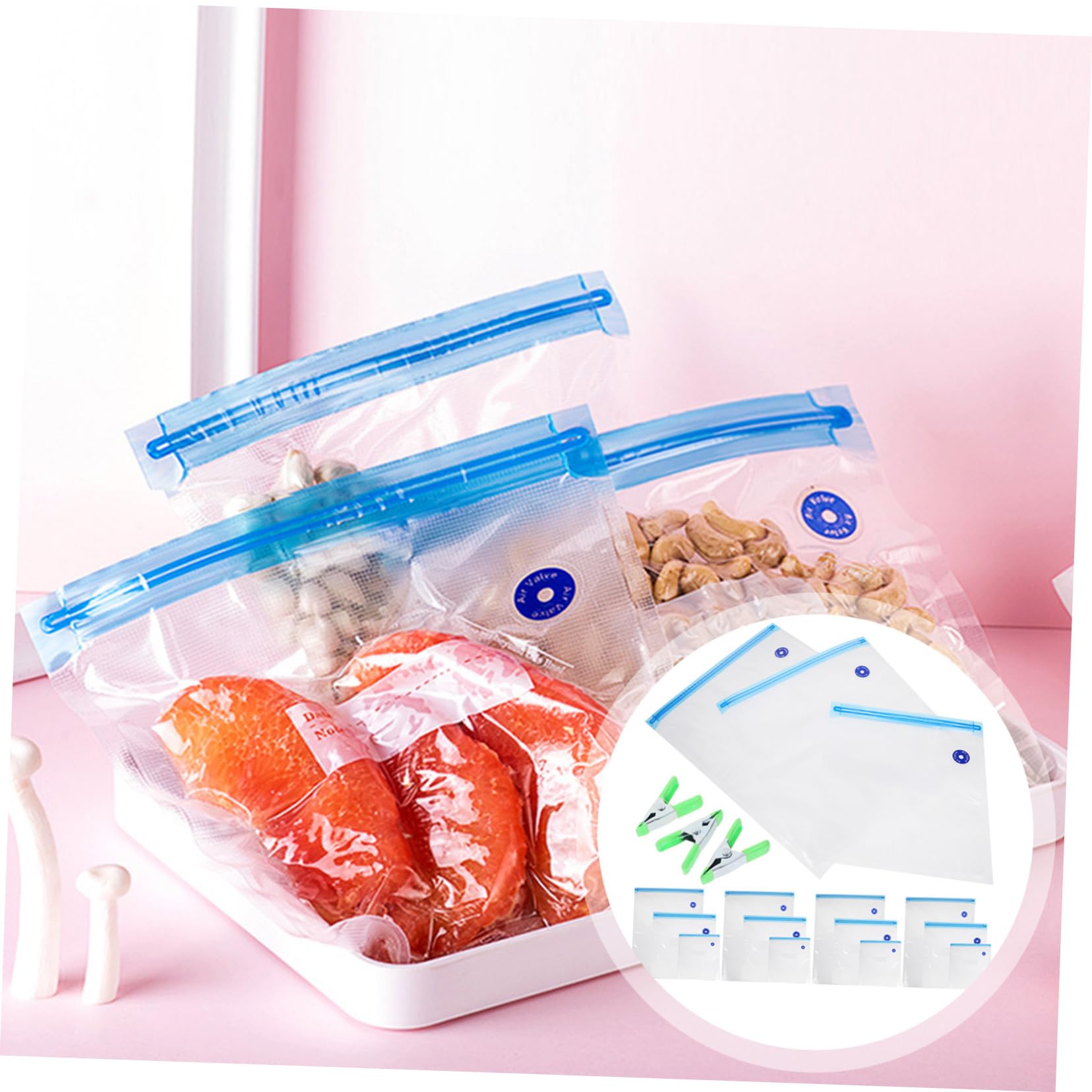 GRIRIW 3 Sizes Reusable Food Vacuum Sealer Bags Vacuum Sealer Bags for Storage - Clips
